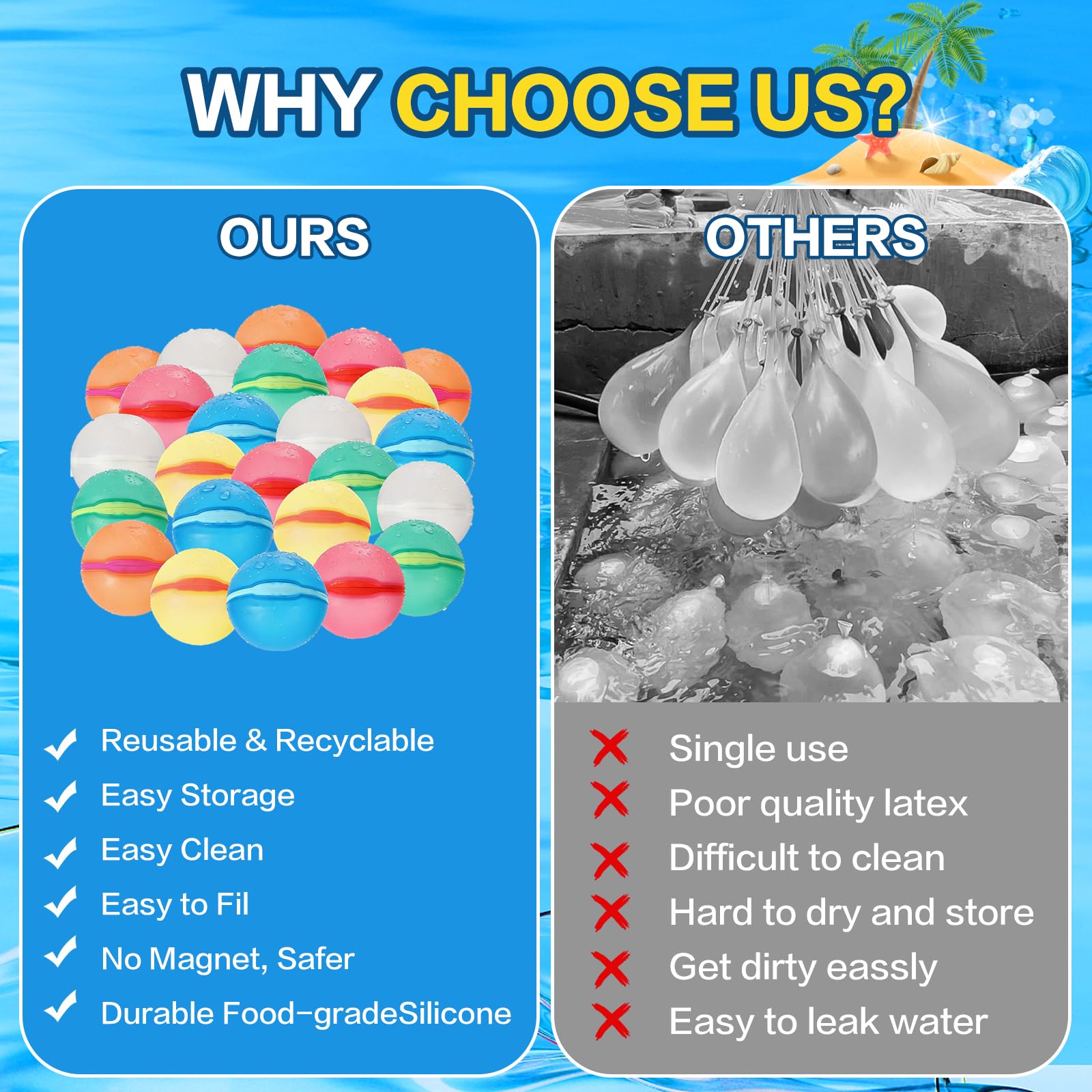 Reusable Water Balloons, 12 Pack Magnetic Refillable Water Balloons Quick Fill, Summer Fun for Kids Outdoor Pool Water Toys, Reusable Summer Outdoor Toys (12pcs) - 5