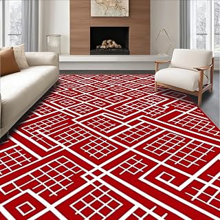Ultra Soft Area Rug 4x6, Elegant Reception Hall Walkway with Lattice Design, Non Slip, Stain Resistant, Washable Area Rugs for Living Room, Bedroom(Red, 4x6)