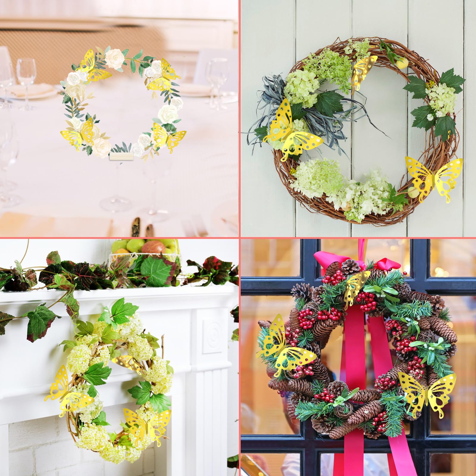 10 cerchi floreali in metallo da 30,5 cm con supporto per centrotavola, ghirlanda dorata macramè anello con decorazione a farfalla 3D, centrotavola decorazioni da tavolo per matrimoni, feste fai da te