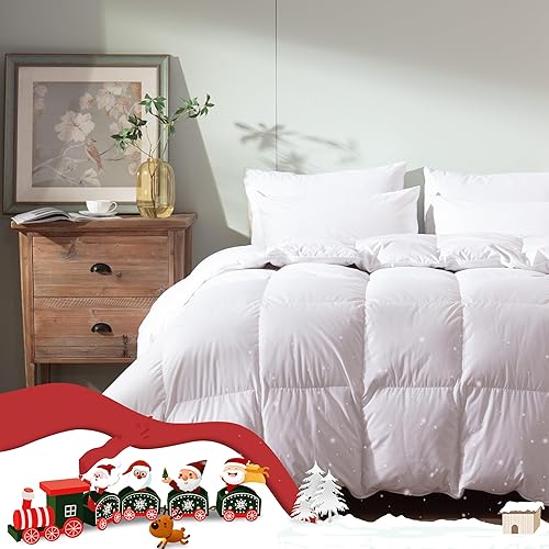 Edredón de plumas tamaño Queen, edredón de cama estilo hotel, 750+ potencia de relleno, 1200 hilos, tela de algodón 100% orgánico, relleno de
