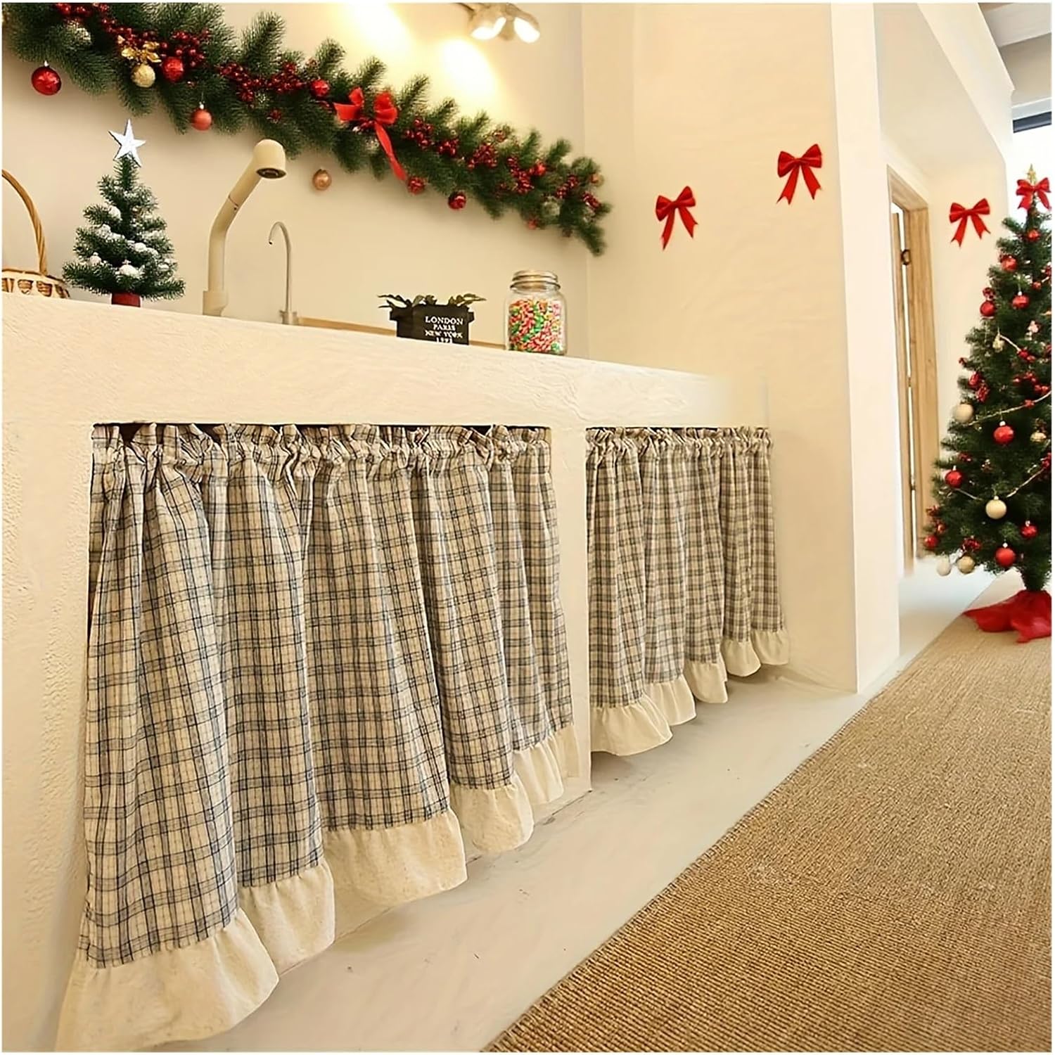 Solid Blackout Curtains for Bedroom Patterned Sheer Curtain with Ruffled Edges and Rod Attachment(150Cmx60Cm)