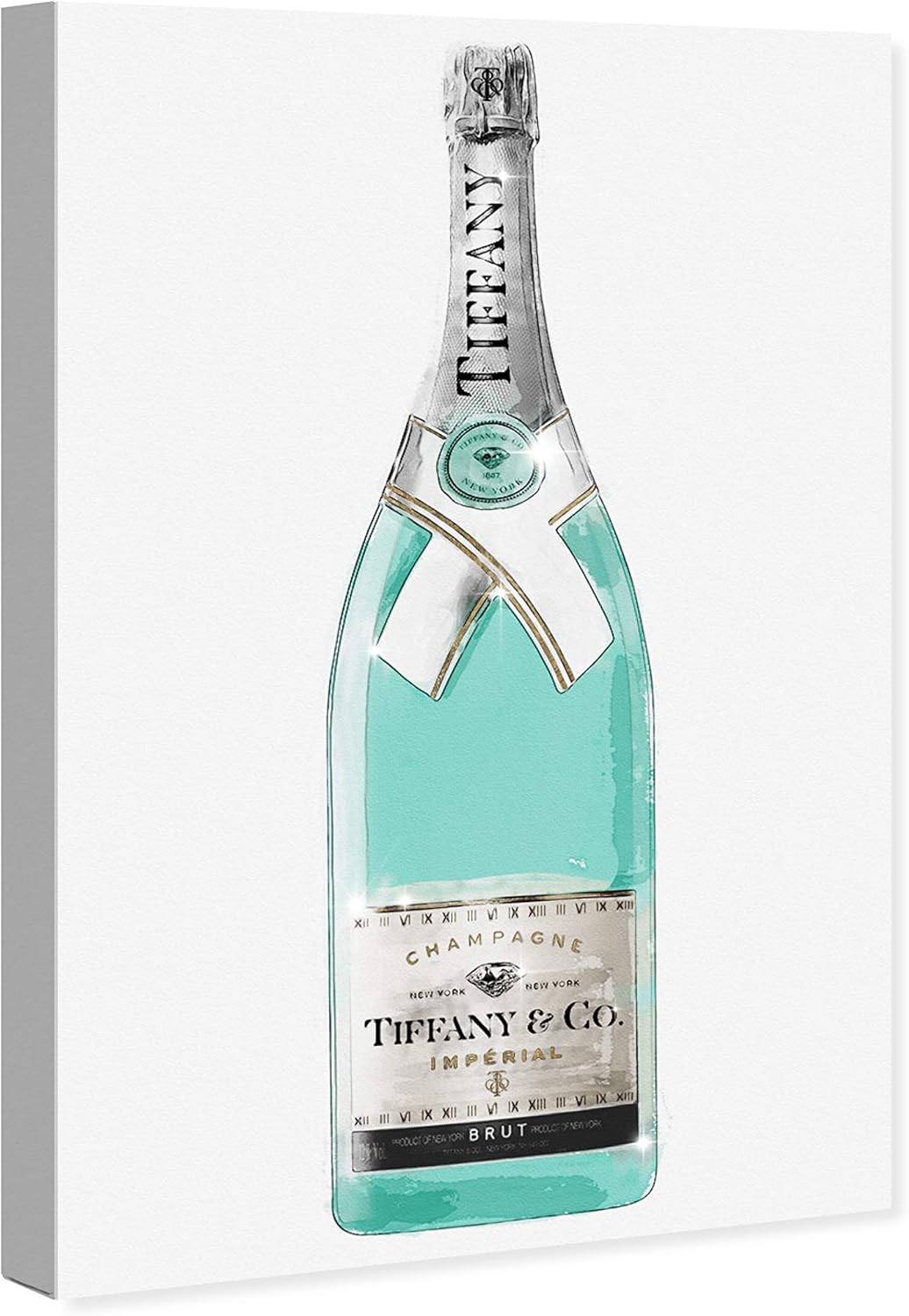 The Oliver Gal Artist Co. Drinks and Spirits Contemporary Canvas Art - Priceless Champagne, Wall Art for Living Room, Bedroom, and Bathroom, 10 in x 15, Blue and White Home Decor