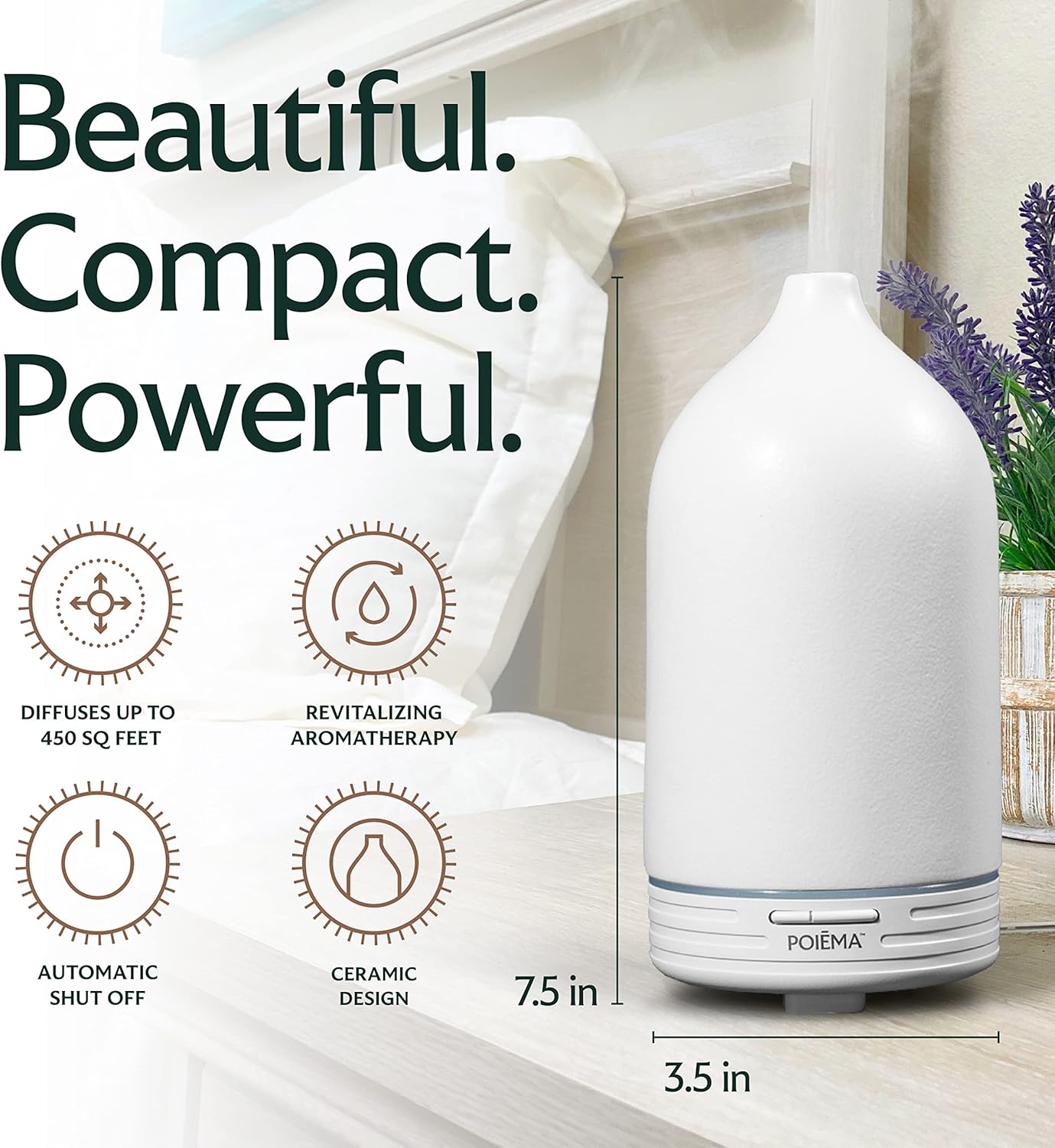 Poiema Stone Essential Oil Diffuser for Home, Upgraded Diffusers for Essential Oils Low-Wattage Ultrasonic Technology, Elegant Aromatherapy Cool Mist Humidifier Vaporizer, Large Room: 450 sq ft : Health & Household