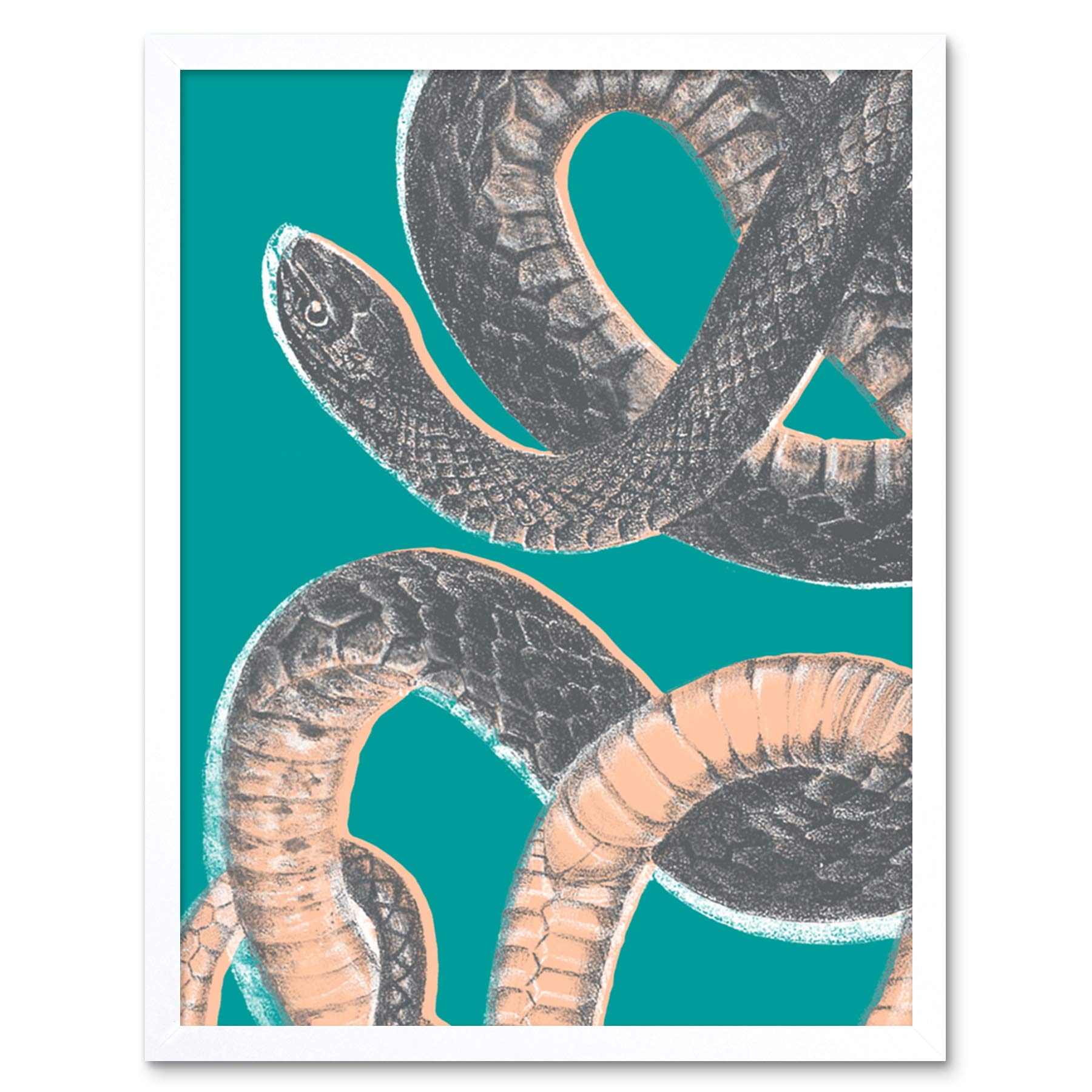 Wee Blue Coo Snake Illustration Modern Biodiversity Art Print Framed Poster Wall Decor 12x16 inch