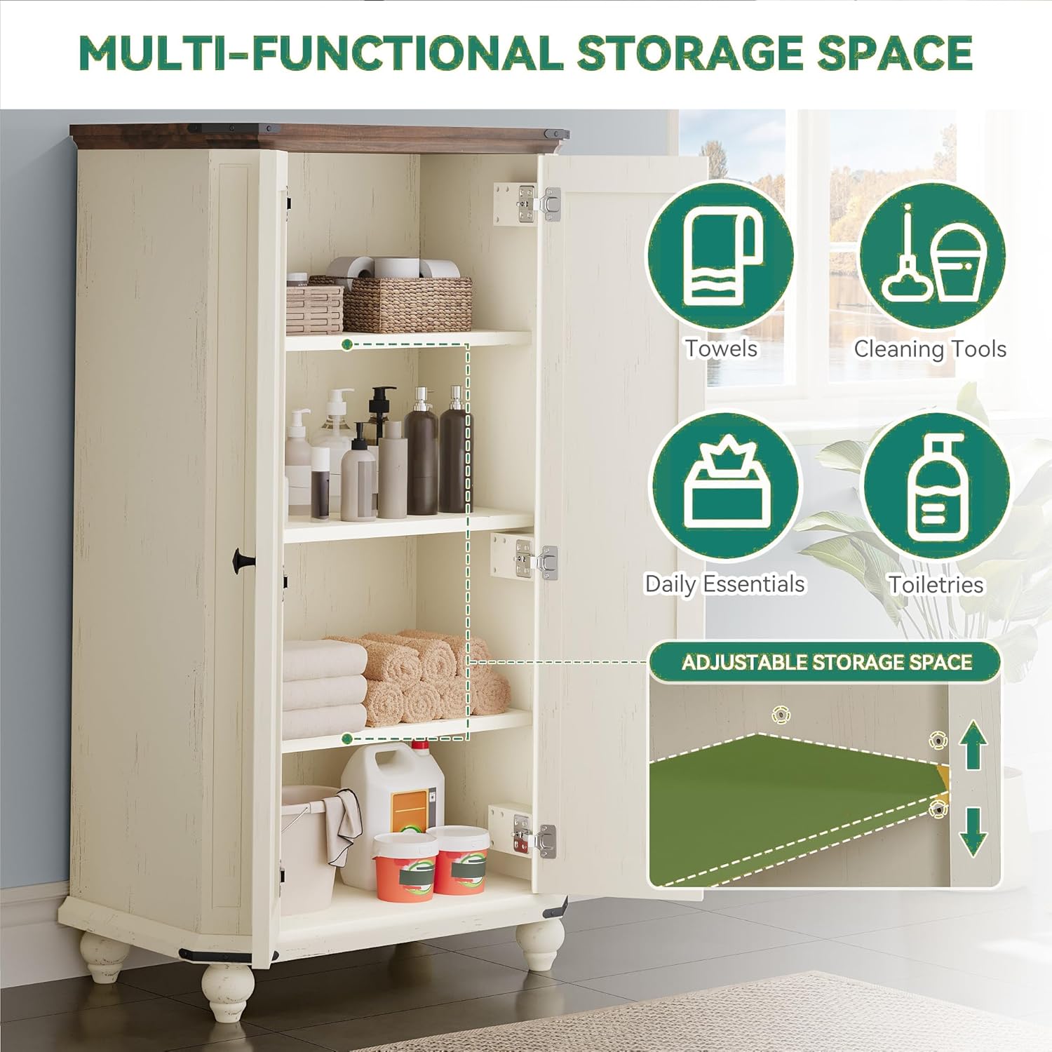 YITAHOME 45" Pantry Cabinet, Kitchen Pantry Storage Cabinet with Doors and Adjustable Shelves, 4-Tier Freestanding Buffet Cupboards Sideboard for Living Room and Dinning Room, White