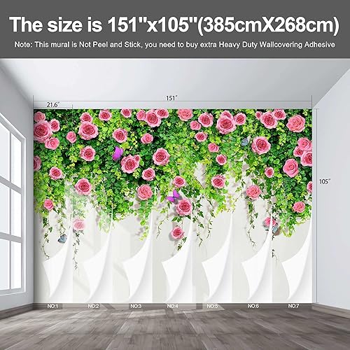 Miniatura 3 de Papel tapiz botánico tropical floral rosa con hojas de plantas verdes, mural de pared grande para sala de estar y dormitorio (papel tapiz para pared