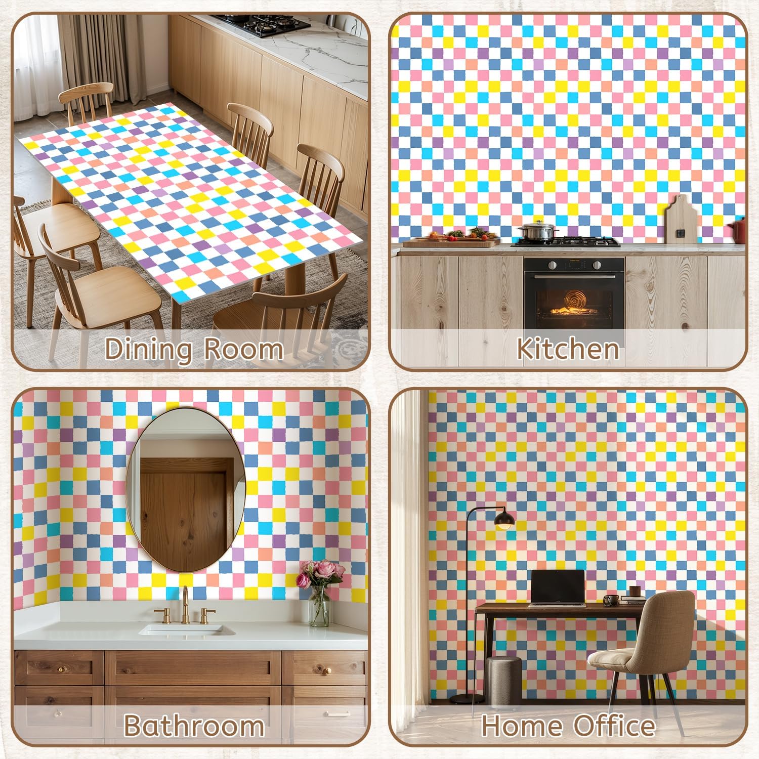 Peel and Stick Wallpaper Self Adhesive Wall Mural Colorful chessboard pattern vibrant checkered design for backgrounds Contact Paper Renter Friendly Wallpaper for Kitchen Nursery Bedroom 17.7"x118"