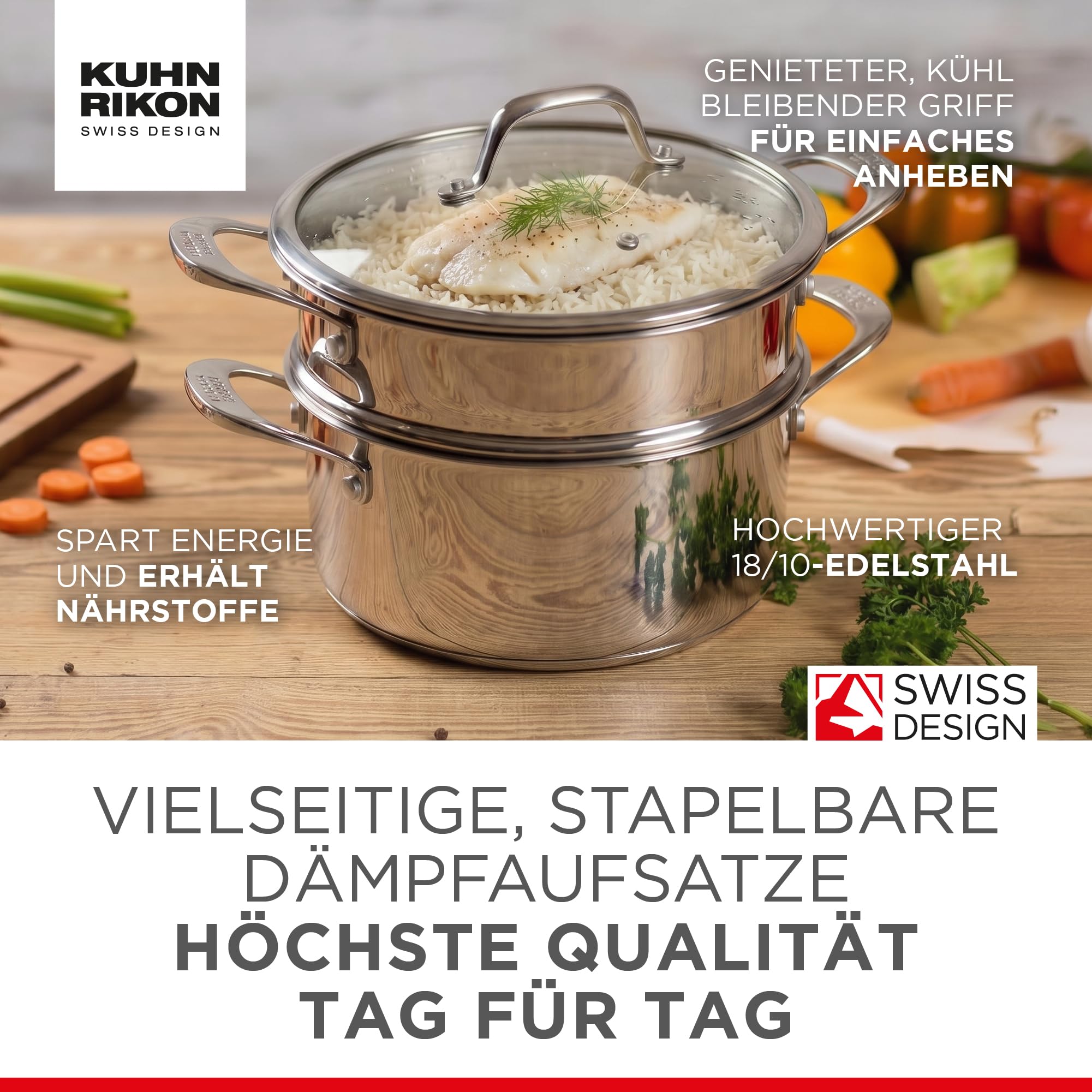 Kuhn Rikon Dampfgarer Edelstahl 3,1 l - 20 cm Kasserolle Induktion