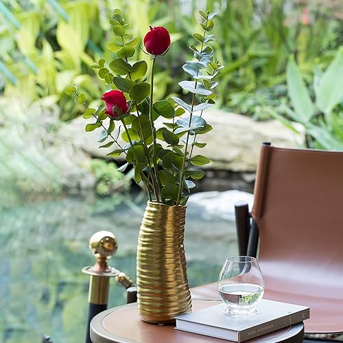 Miniatura 6 de Florero de centro de mesa de escultura de estilo moderno derretido doblado de cerámica de 9 "H, oro