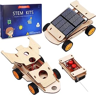 2 in 1 Science Experiment Kits for Kids,STEM Projects DIY Building Remote Control Solar Car Model Kit,3D Puzzles Wooden Motor Set,Assemble Gift Toys for Boys Girls Age 10 11 12 13 14
