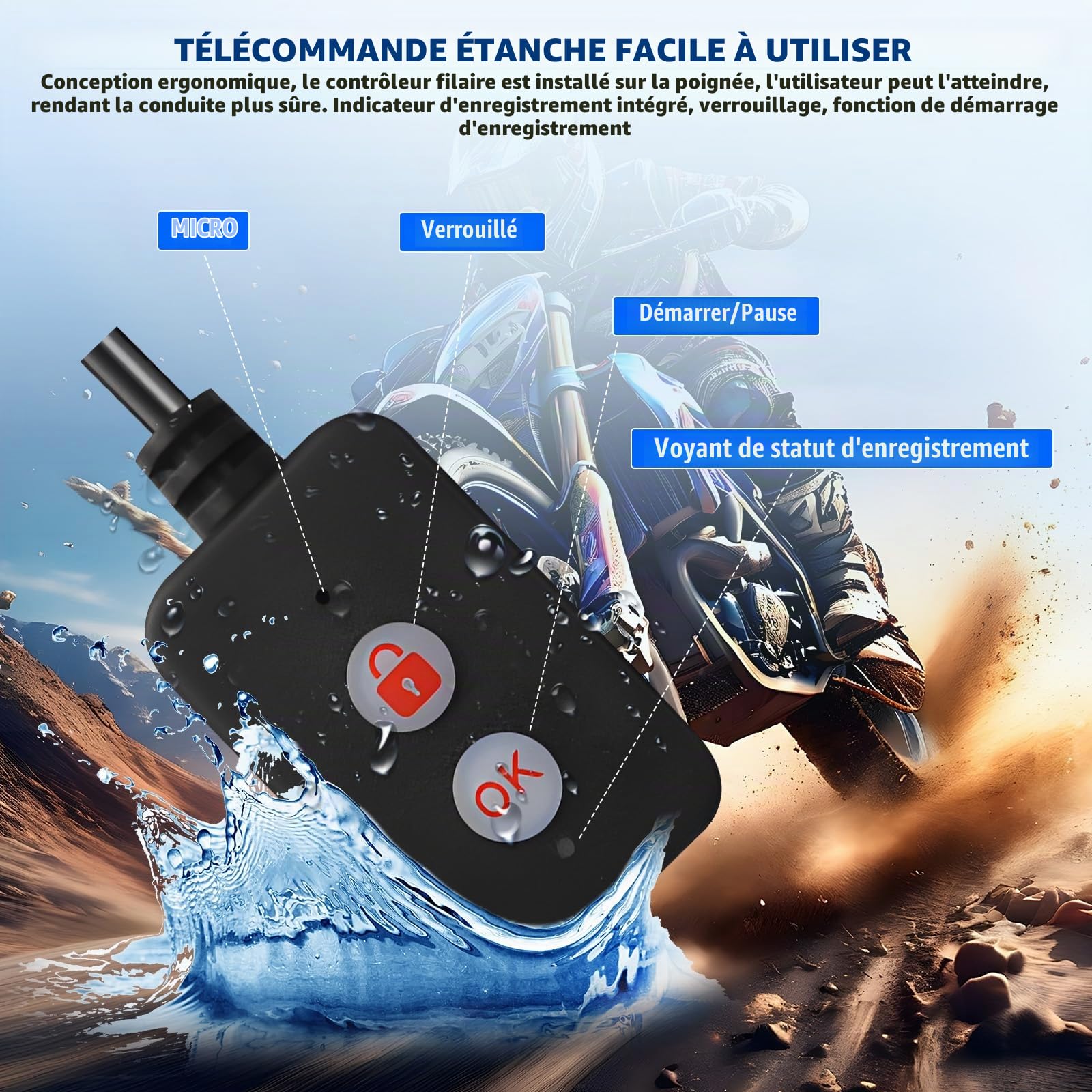 【2026 NOUVEAUTÉ】 CAMECHO 1080P Dashcam pour Moto avec Caméra Avant + Arrière, 2 Pouces IPS HD Écran Voiture Dash Cam Moto avec IP65, Détection de Mouvement, Surveillance Parking pour Universel Motos