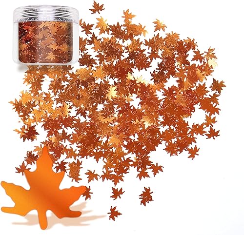 Laza Hojas de otoño con purpurina gruesa, arte de uñas, escamas metálicas, en forma de hoja, color dorado, diseño de bricolaje, confeti, resistente