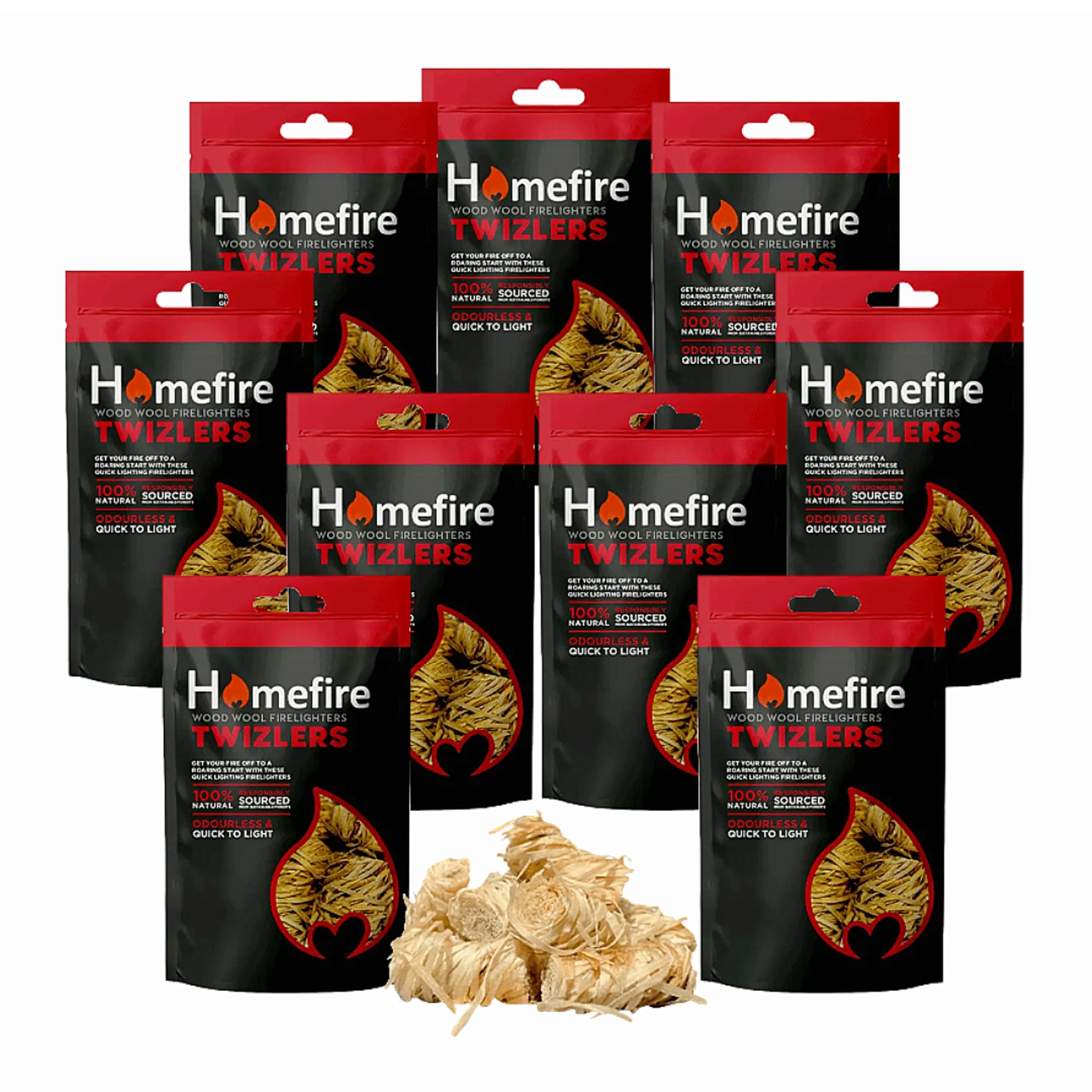 Topline Wood Wool Fire Lighters Multipack - Pack of 9 x 300g Easy to Light 100% Natural Twizlers Firelighters Card for Charcoal BBQ’s, Pizza Oven, Fire Pits, Wood Burners, Barbecue, Camping