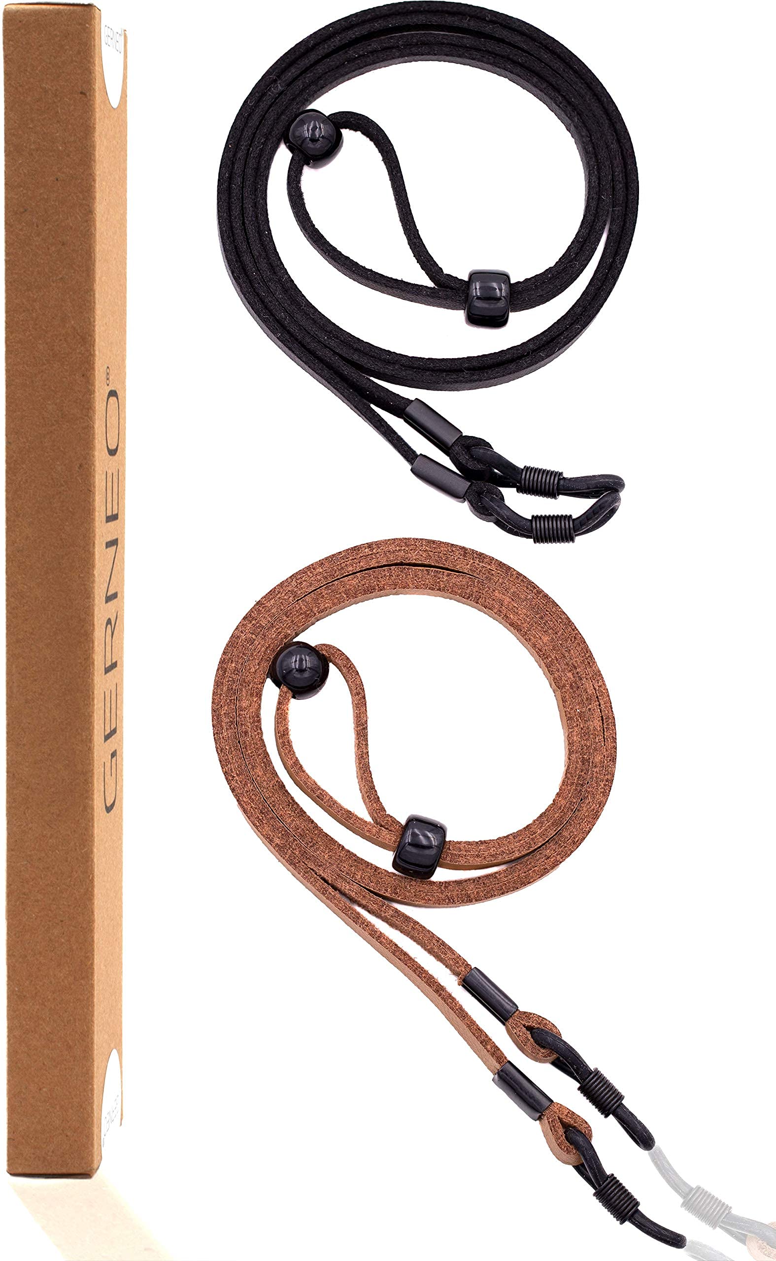 GERNEO Madrid - Correa de gafas de cuero y aspecto de ante - Cordón de gafas de PU para gafas de sol y de lectura - Correa negra y marrón claro - Soporte negro