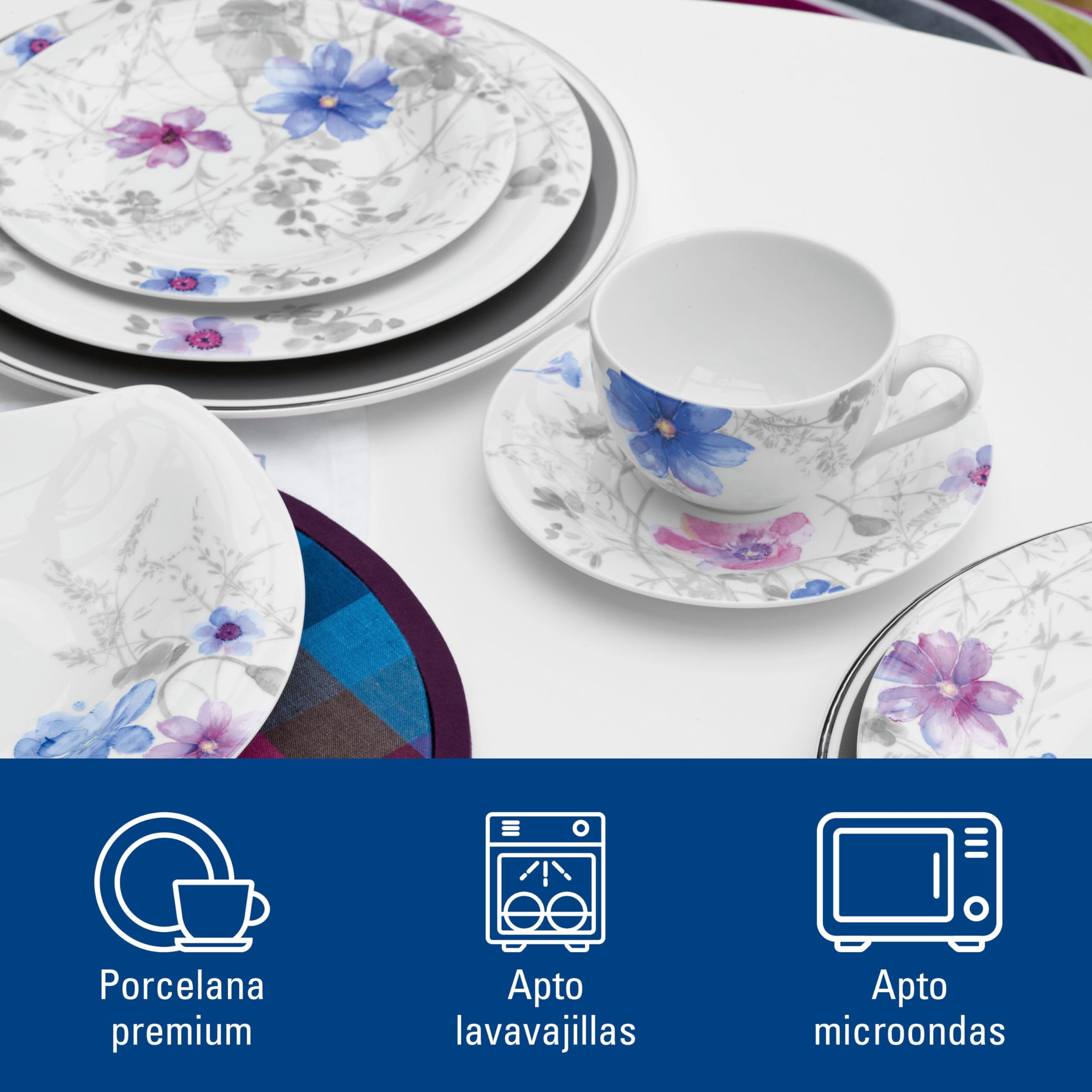 Villeroy & Boch - Mariefleur Servicio de Café 18 Piezas Multicolor, Apto para Lavavajillas, Apto para Microondas, Juego de Café, Juego Tazas de Café con Plato, Porcelana Premium