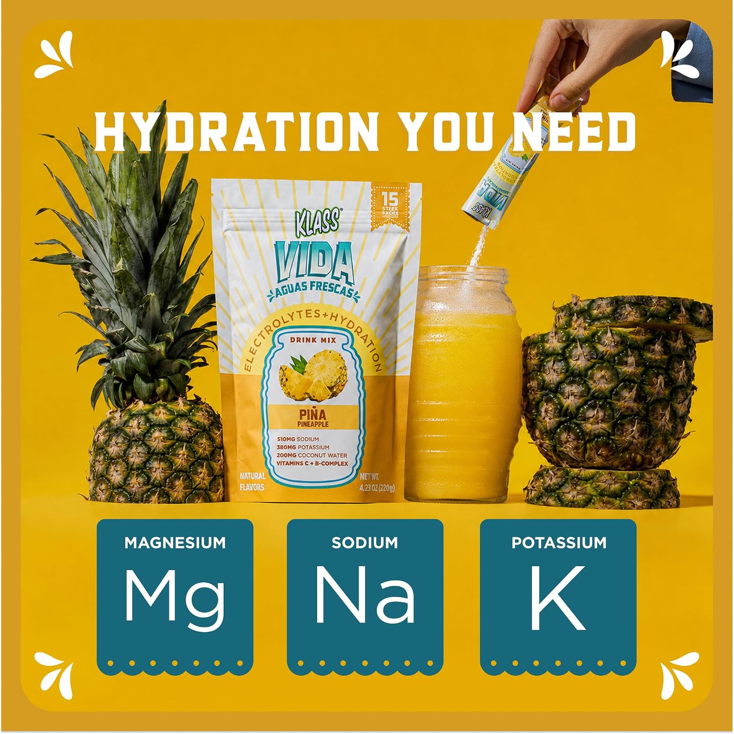KLASS VIDA Daily Hydration | Pineapple Electrolytes | 15 Sticks image 5