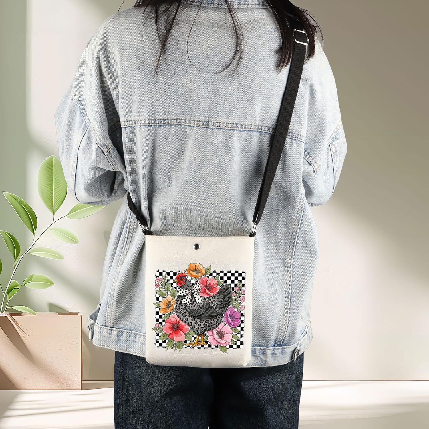 JNIAP Floral Chicken Crossbody Bag Chicken Lover Gift Chicken Mom Gift Wildflower Chicken Shoulder Bag - Image 7