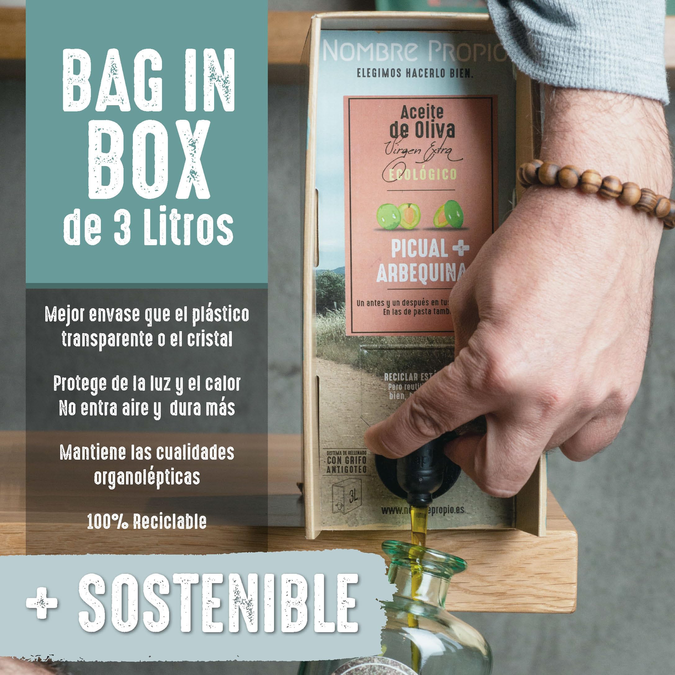NOMBRE PROPIO Pack de Aceite de Oliva Virgen Extra Ecológico 100% Español - Formato Bag in Box - 3L Arbequina + Picual y 3L Picual - Rico en polifenoles. Certificación Europea - 6L AOVE