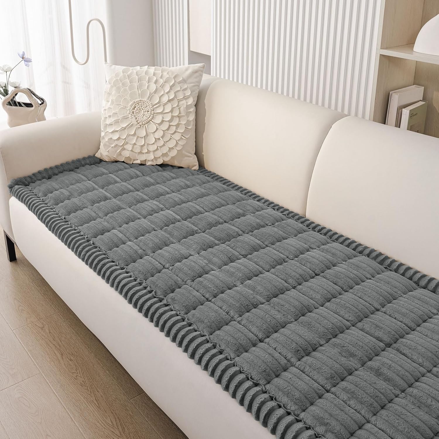 Smiry Couch Cover for Dogs Washable, Non Slip Fuzzy Pet Couch Covers for 3 Cushion Sofa Pet Friendly, Thick Soft Sofa Slipcovers Cushion Protector (Dark Grey, 27.6" x 70.9") Dark Grey 27.6" x 70.9"