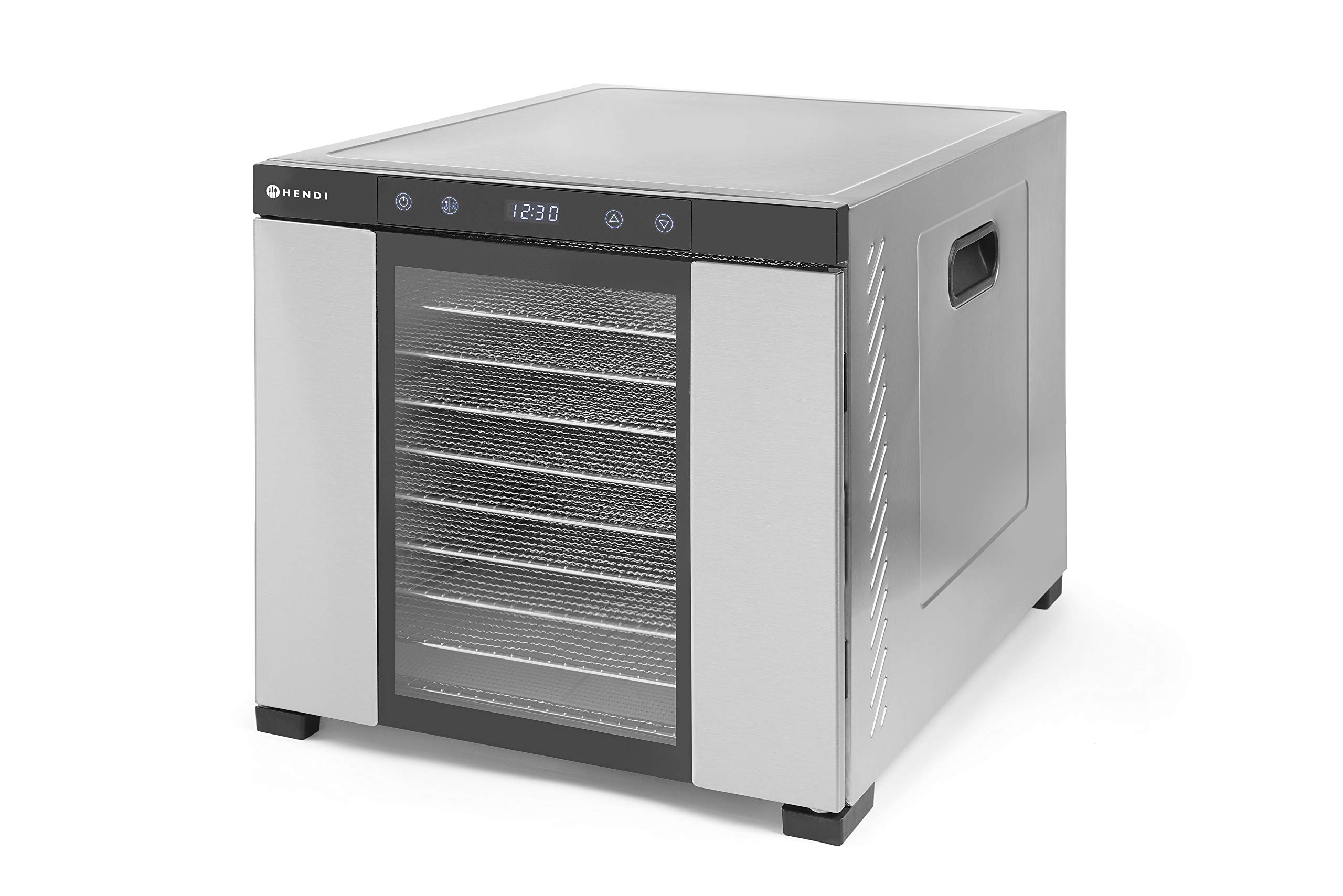 HENDI Essiccatore alimentare, con 10 griglie, per l’essiccazione di frutta, verdura e carne, timer, intervallo di temperatura da 35º a 75ºC, 230V/1000W, 430x535x(H)416mm, acciaio inossidabile