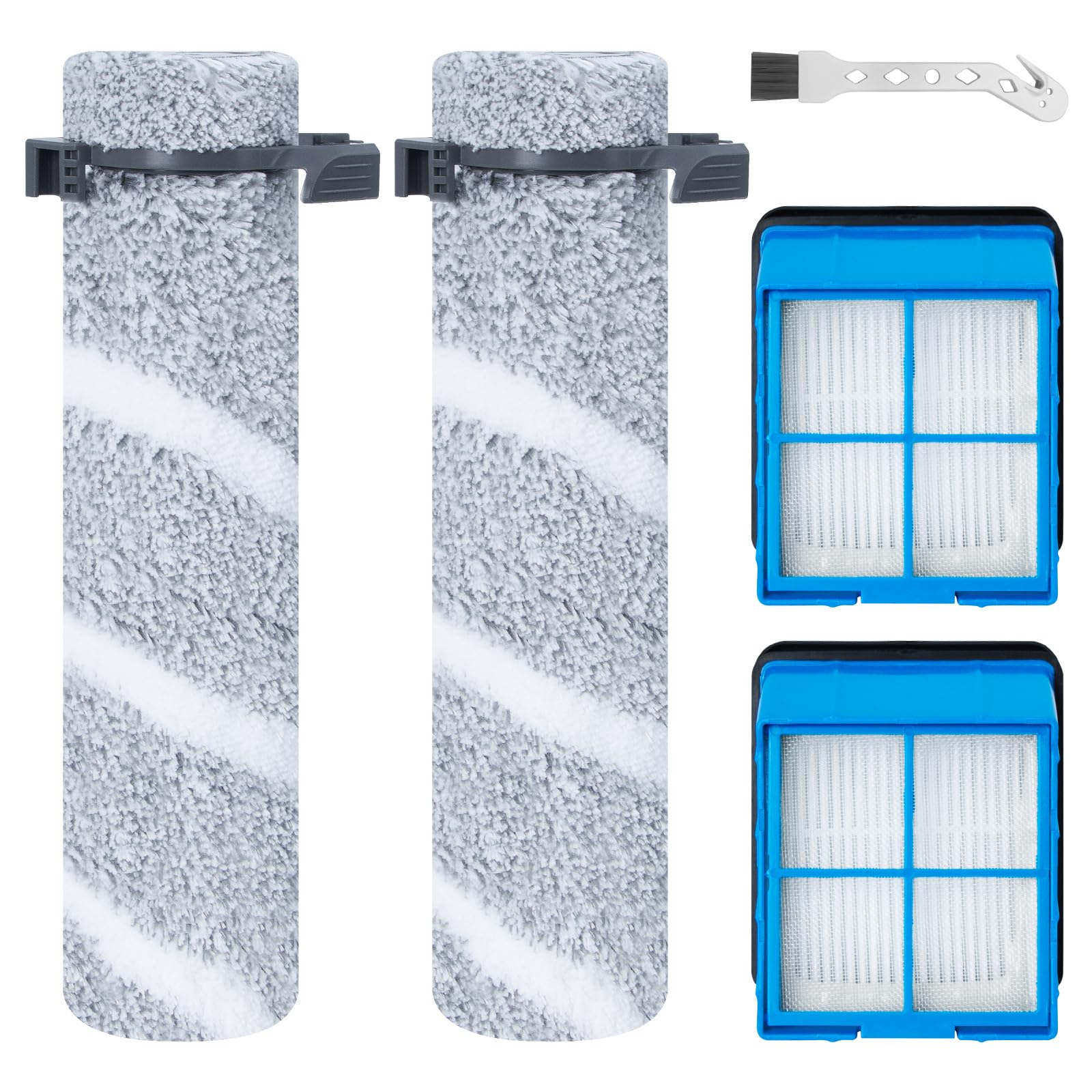 Replacement Brush Roller and HEPA Filter for Bissell CrossWave OmniForce Edge Cordless Multi-Surface Hard Floor Cleaner Wet Dry Vacuum(3930F), 2 Brush Roller, 2 HEPA Filters, 1 Cleaning Brush