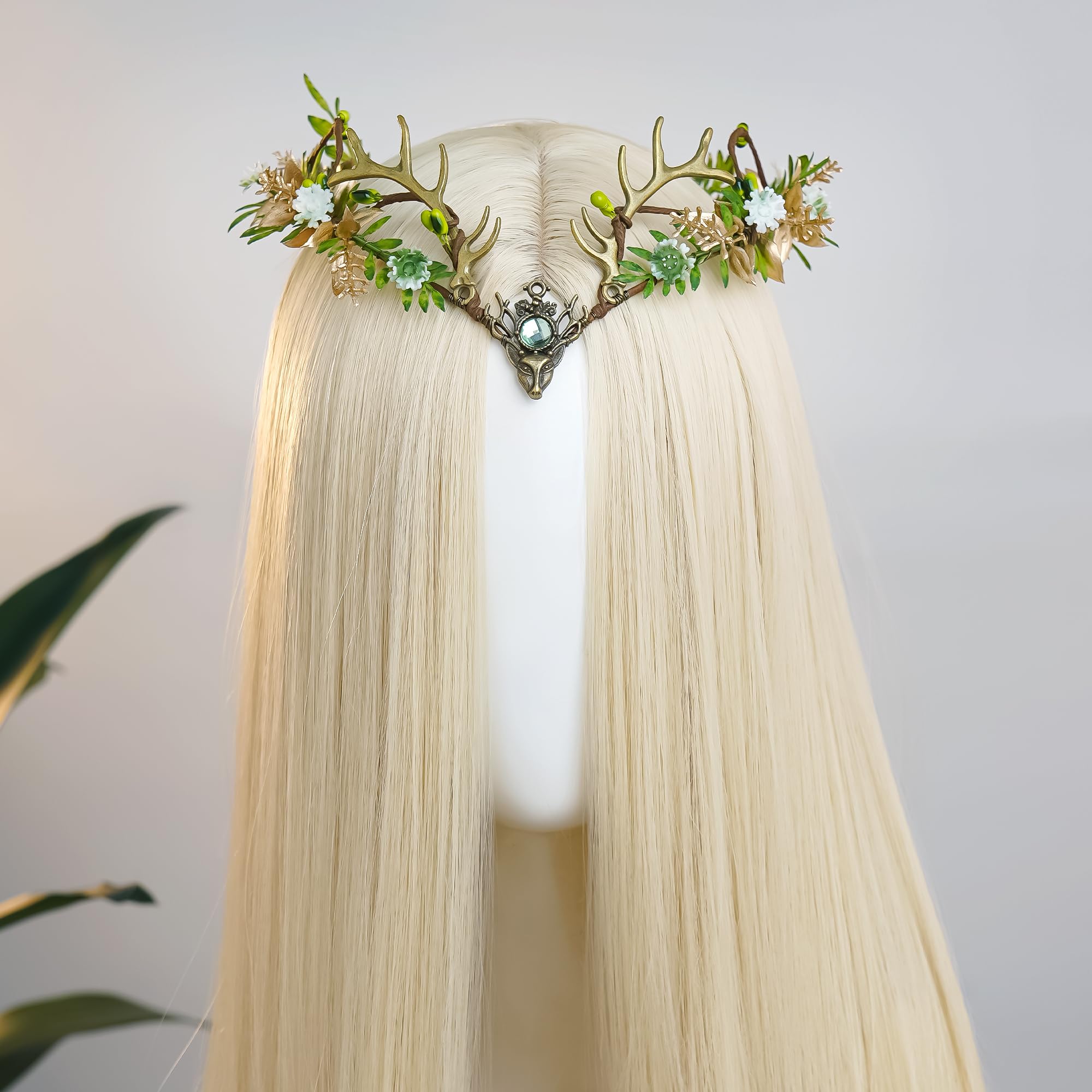 MOSTORY Woodland Fairy Antler Crown for Women Fairy Crown Flower Headpiece for Renaissance Halloween Cosplay - Image 4