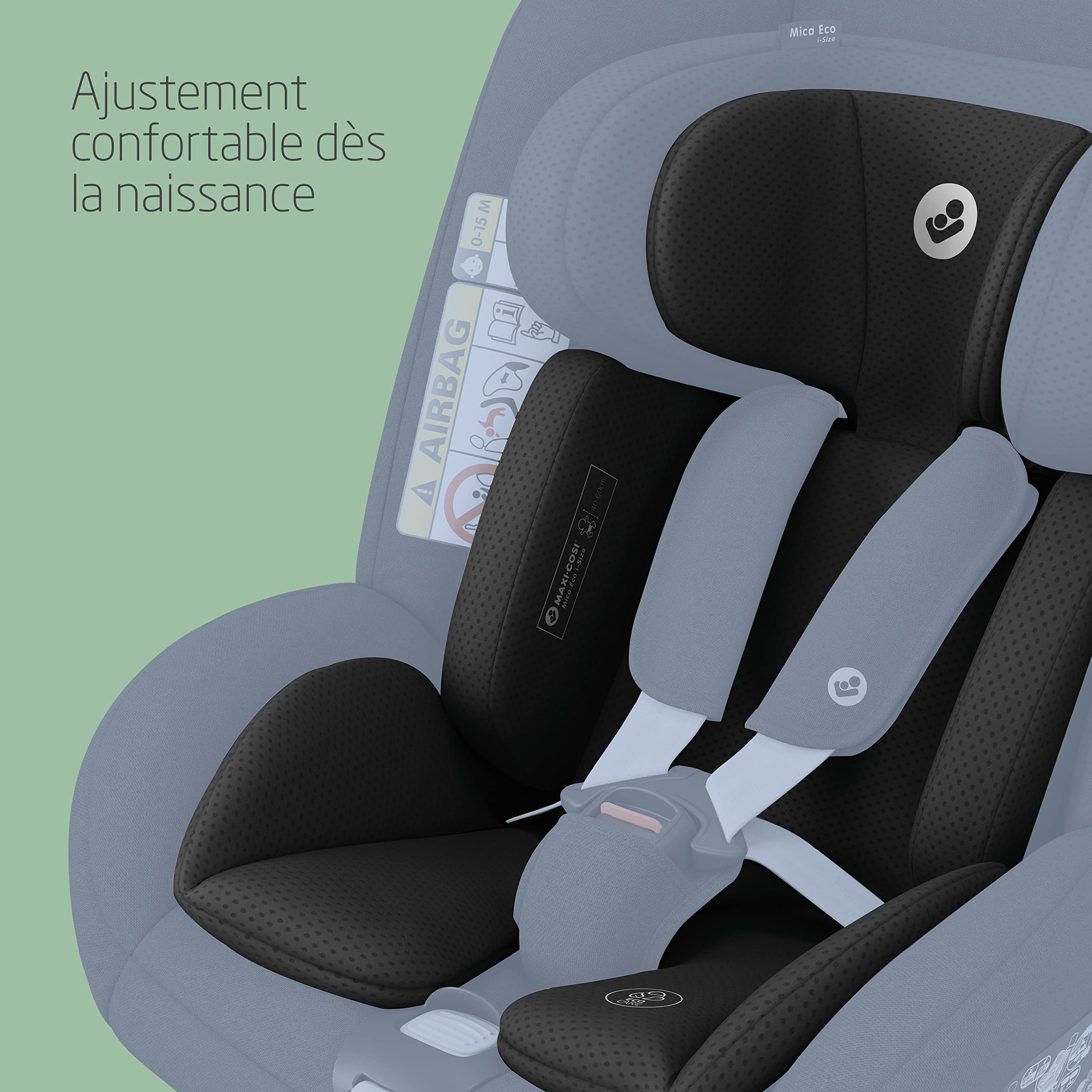 Maxi-Cosi Coussin réducteur pour nouveau-né Mica Eco, Accessoire siège-auto nouveau-né, 0 - 3 mois, 40 - 60cm, Coussin réducteur siège-auto pour nouveau-né lavable, Tissus Eco Care, Black