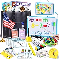 Vista 7 de Juegos de simulación escolar de Gifts2U para niños - Con bolsa de maestra, pizarra, reloj educativo, carteles educativos y suministros de juguetes