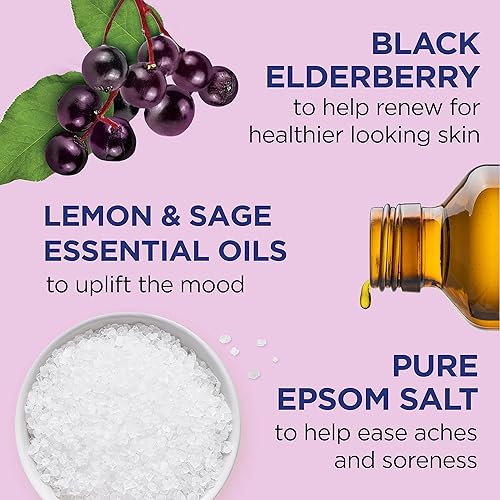 Miniatura 4 de Dr Teal's Solución de remojo de sal de Epsom y baño espumoso con sal de Epsom pura, remojo de sal de Epsom pura y lavanda, saúco negro con vitamina