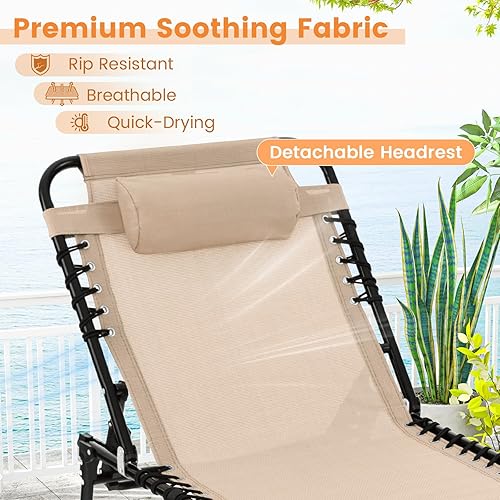 Miniatura 23 de Goplus Tumbona, silla de playa plegable de 5 posiciones con almohada desmontable, silla de descanso para tomar el sol, silla de bronceado ajustable