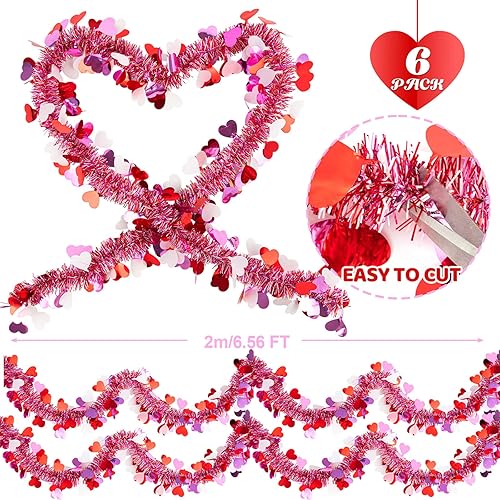 Miniatura 2 de 6 guirnaldas de oropel para el día de San Valentín, 39.4 pies, guirnalda metálica con flecos metálicos para el día de San Valentín, guirnalda