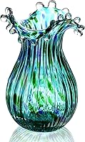 QFkris Green Glass Bubble Vase 8.5" - Hand Blown Modern Flower Vase for Home Decor, Weddings, Centerpieces & Tabletop Elegance
