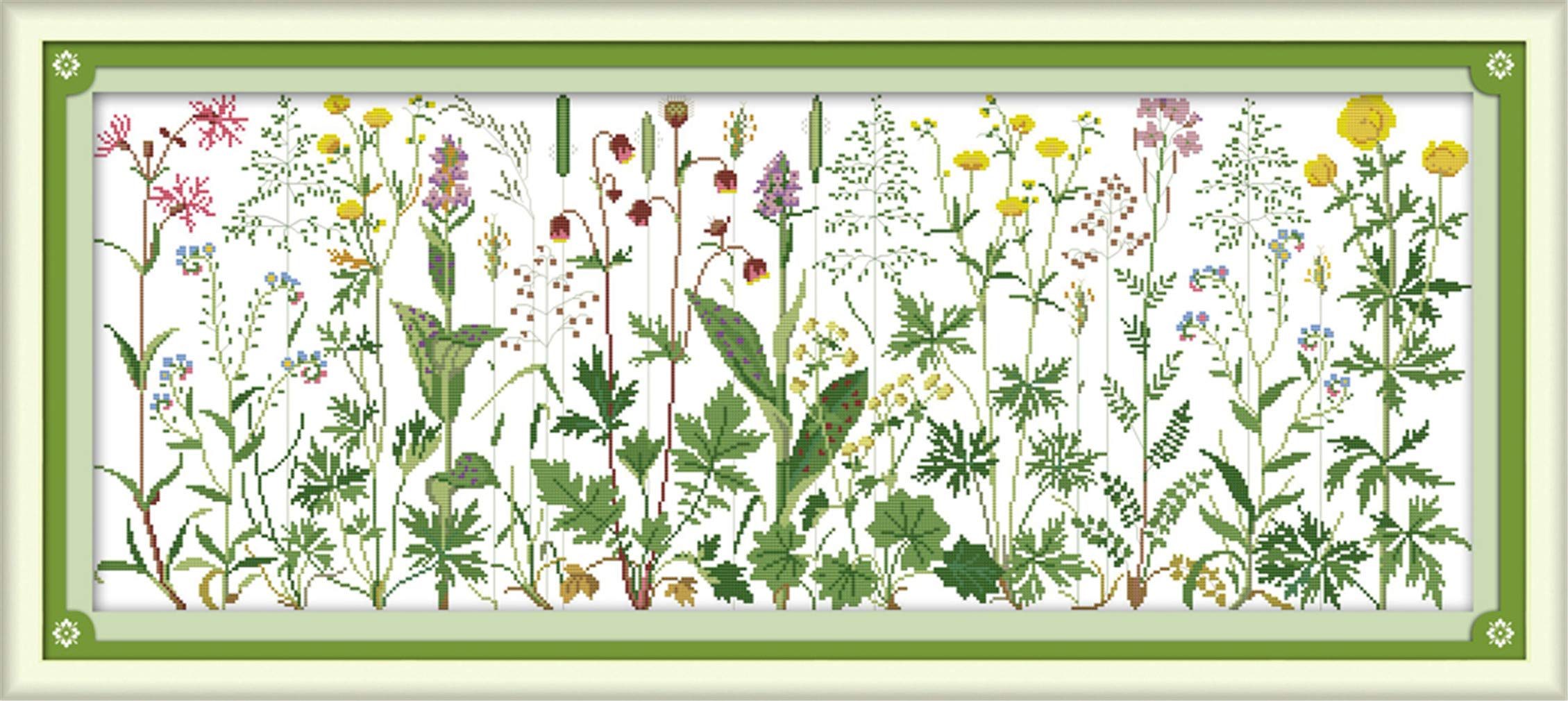 YEESAM ART Unstamped Cross Stitch Kits for Adults, Flowers On The Meadow 14ct Counted Unprinted Embroidery Kit Needlework Wall Art Decor