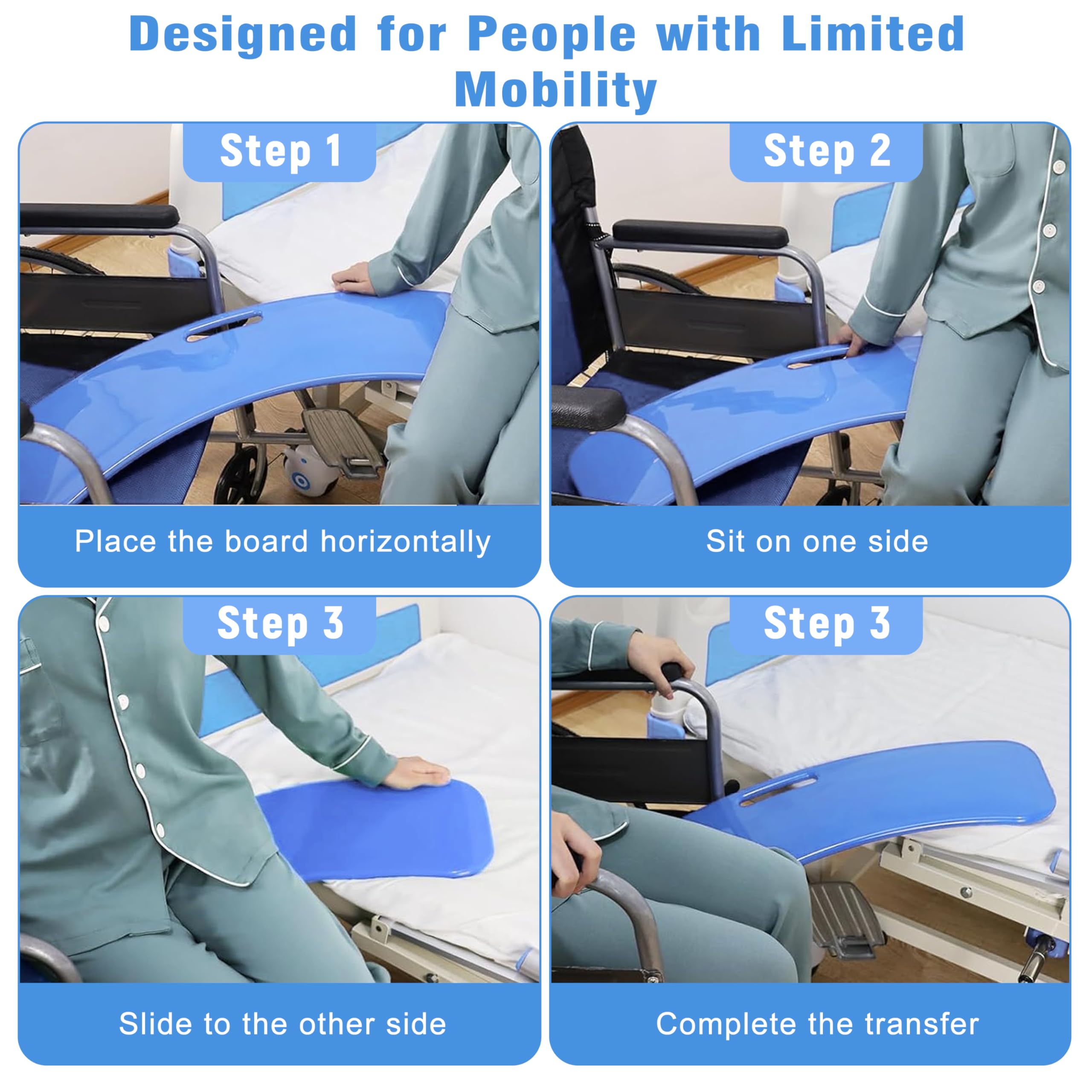 Tabla de Transferencia, Tabla de Transferencia de Pacientes Deslizante con Asas, Ayuda para Empujar a Pacientes o Personas con discapacidad Desde la Silla de Ruedas a la Cama, Inodoro, bañera