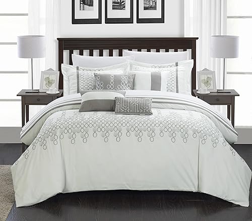 Chic Home Lauren 8 Piece Comforter Set, Queen, White