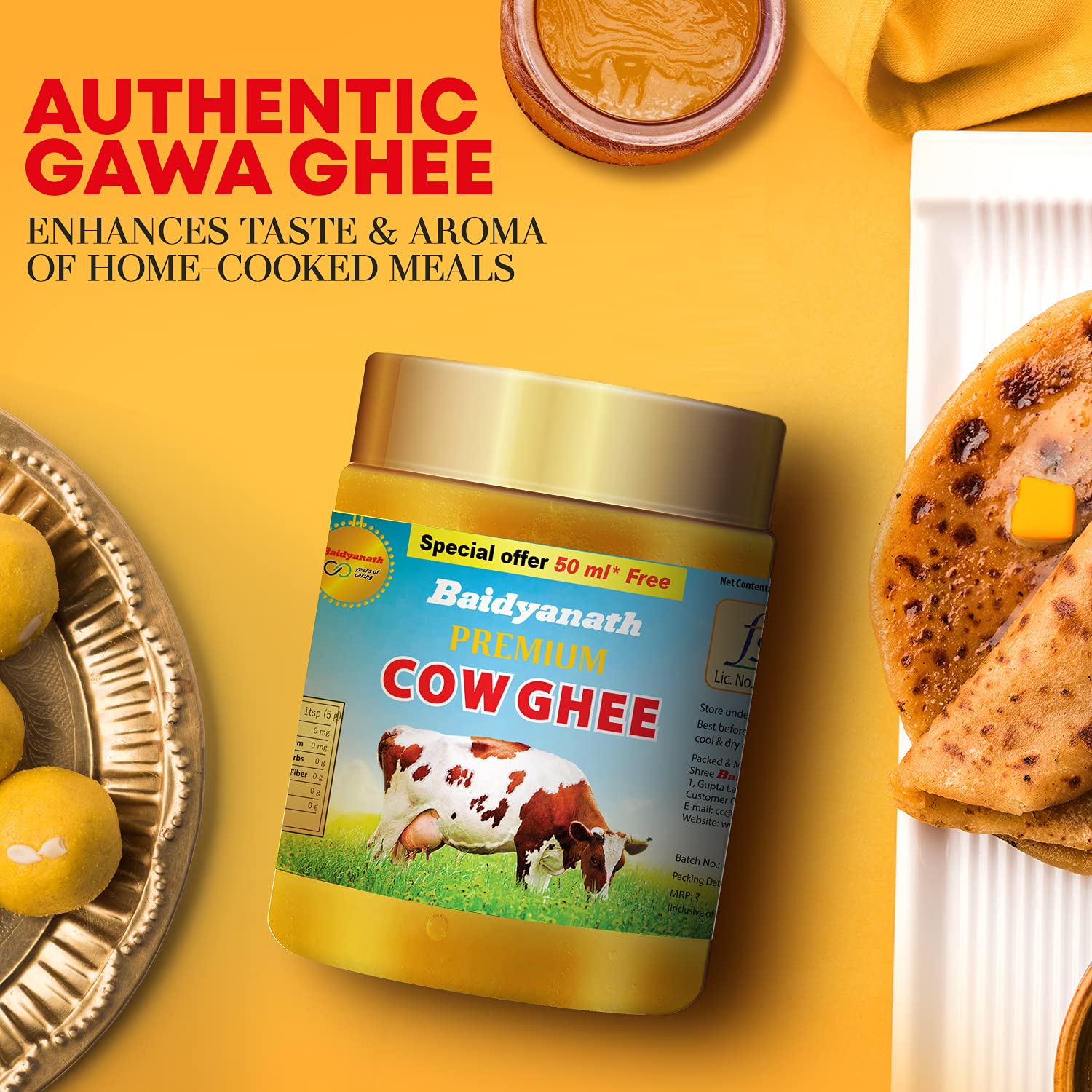 Baidyanath Premium Bengali Cow Ghee 450ml + 50ml 100 Authentic