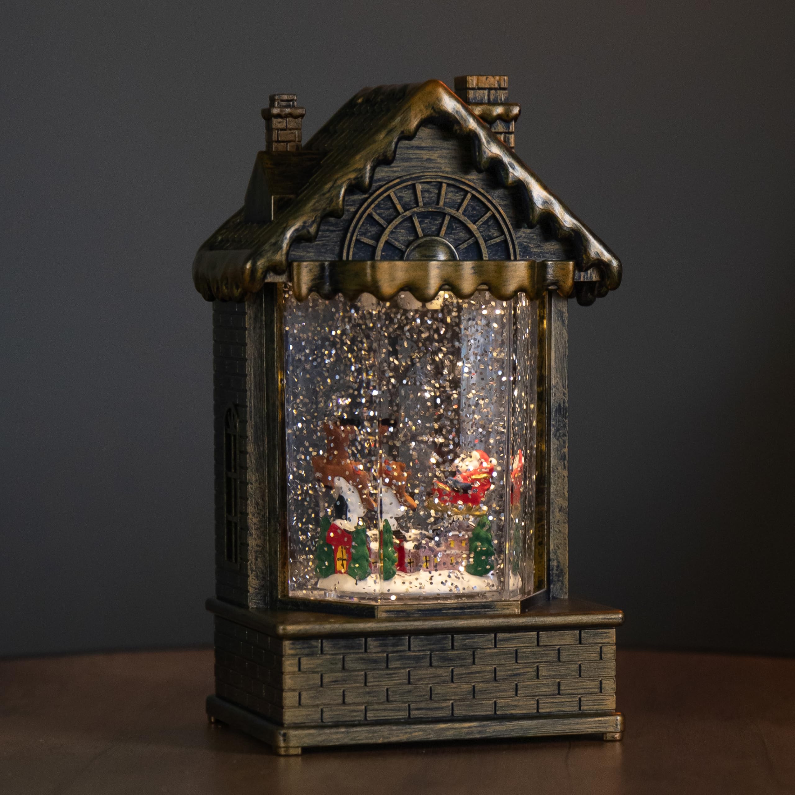 Samuel Alexander 20Cm Dual Powered Light Up Christmas House Water Spinner With Santa In Sleigh Scene And Leds from B&Q