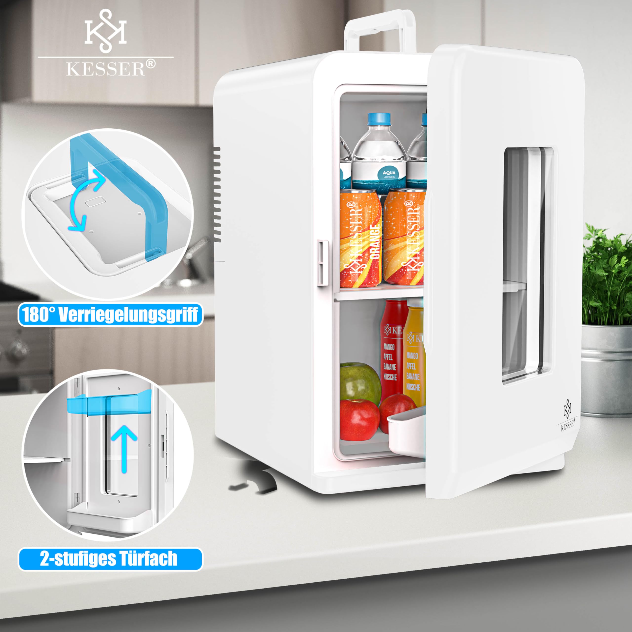 KESSER® 2in1 mini frigo box 15 litri funzione raffreddamento e riscaldamento portatile AC DC 220-240V/12V presa e accendisigari scalda sigaretta mini box termico auto ufficio, bianco