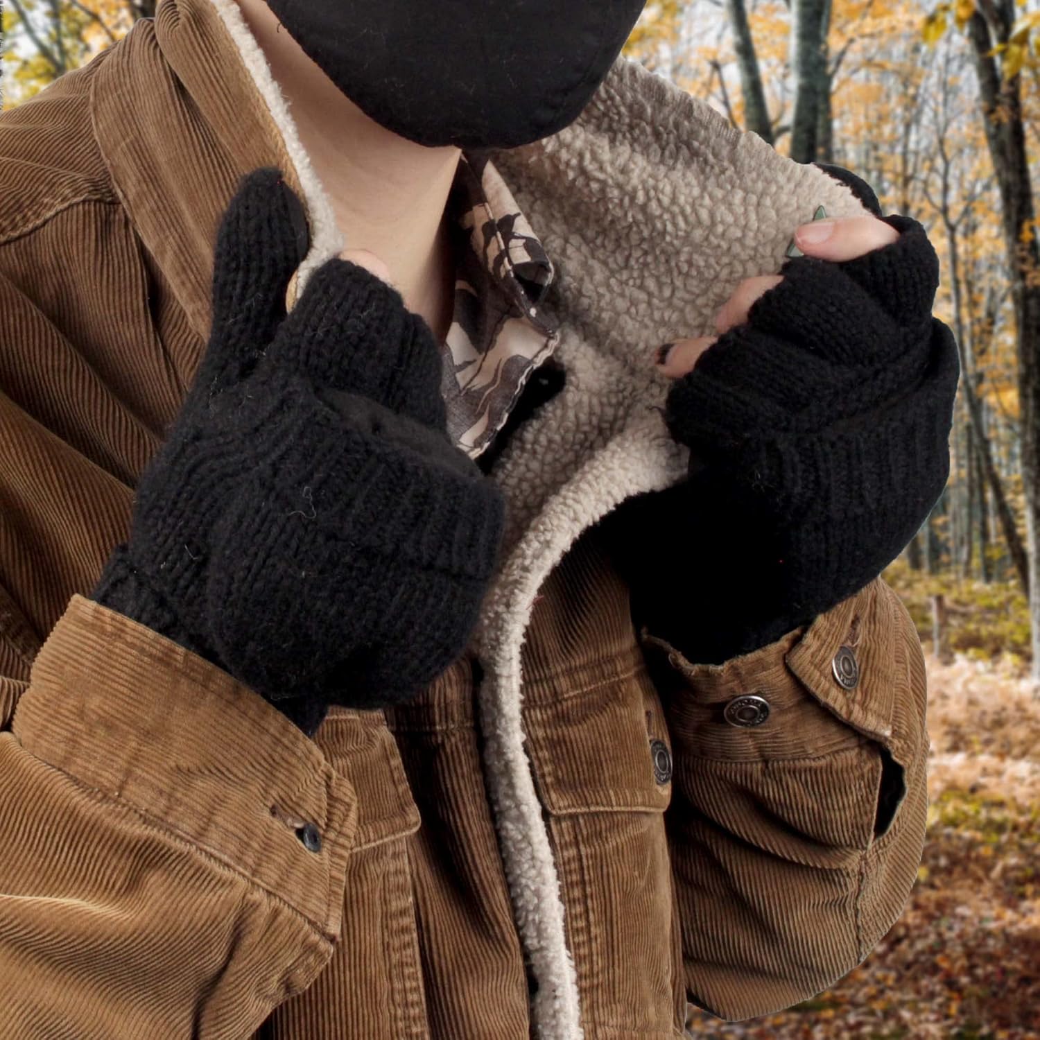 BambooMN Wool Acrylic Knitted Winter Convertible Half Fingerless Glove Mittens Combo - Image 7
