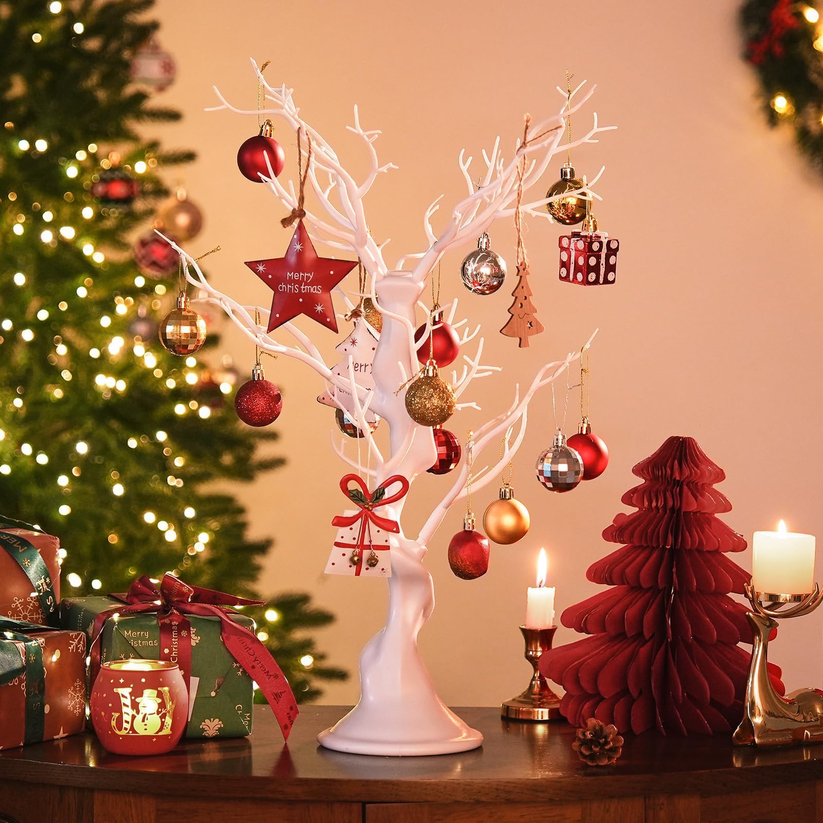 Inweder Künstlicher Deko Baum Weiß für Weihnachtsdeko, 58cm Weihnachtsbaum
