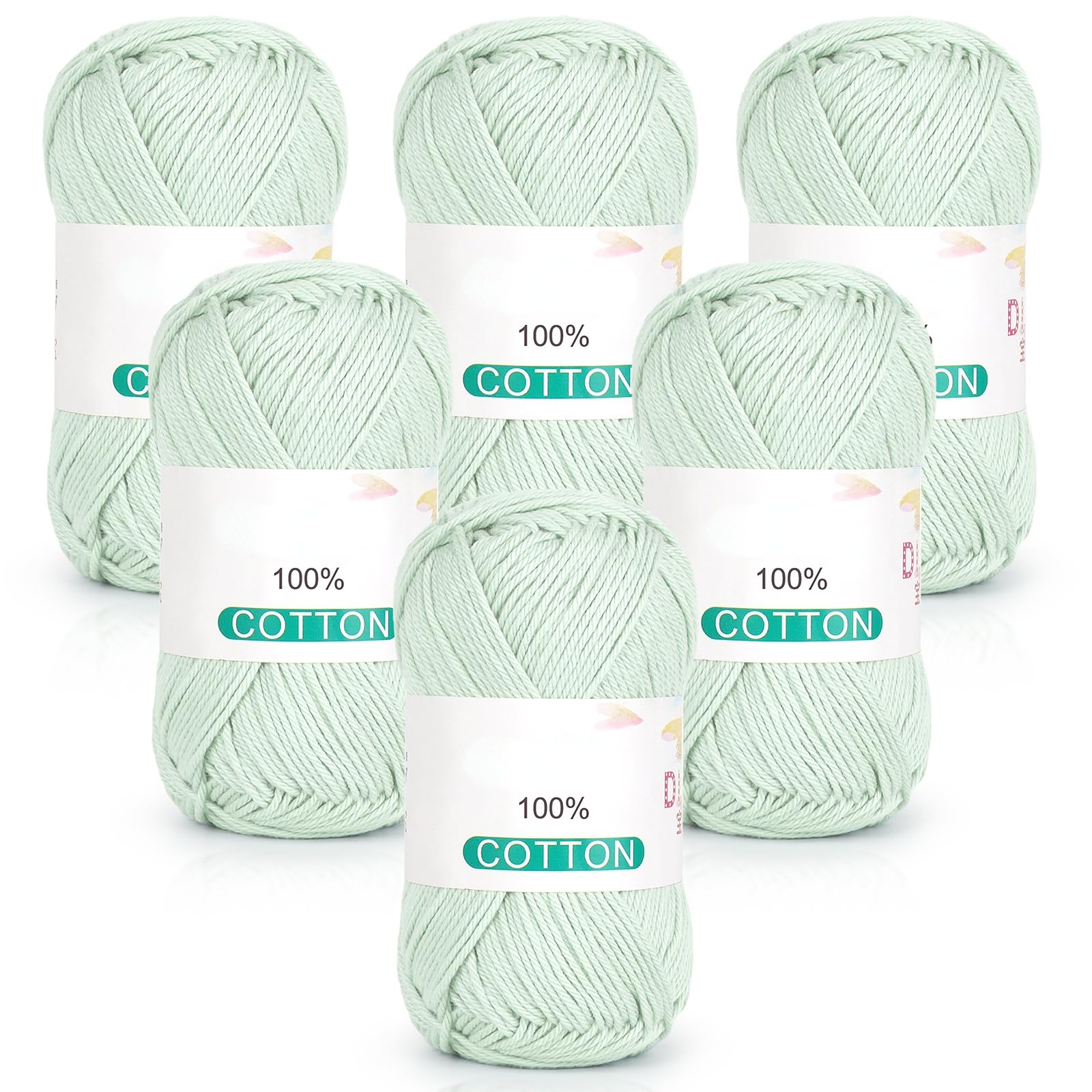 Reessy 100% Cotton Yarn for Crochet and Knitting 6 Skeins (50g Each, 300g Total)