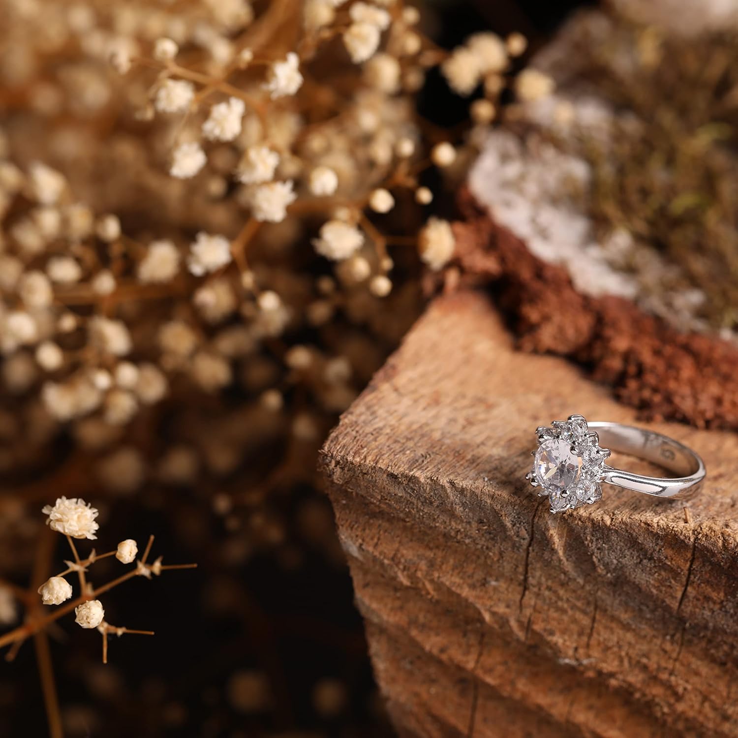 Genuine Solid 925 Sterling Silver with Round brilliant Cut Clear Cz Cubic Zirconia Stone Engagement Wedding Promise Halo Ring Luxury Gift for Women - Image 2