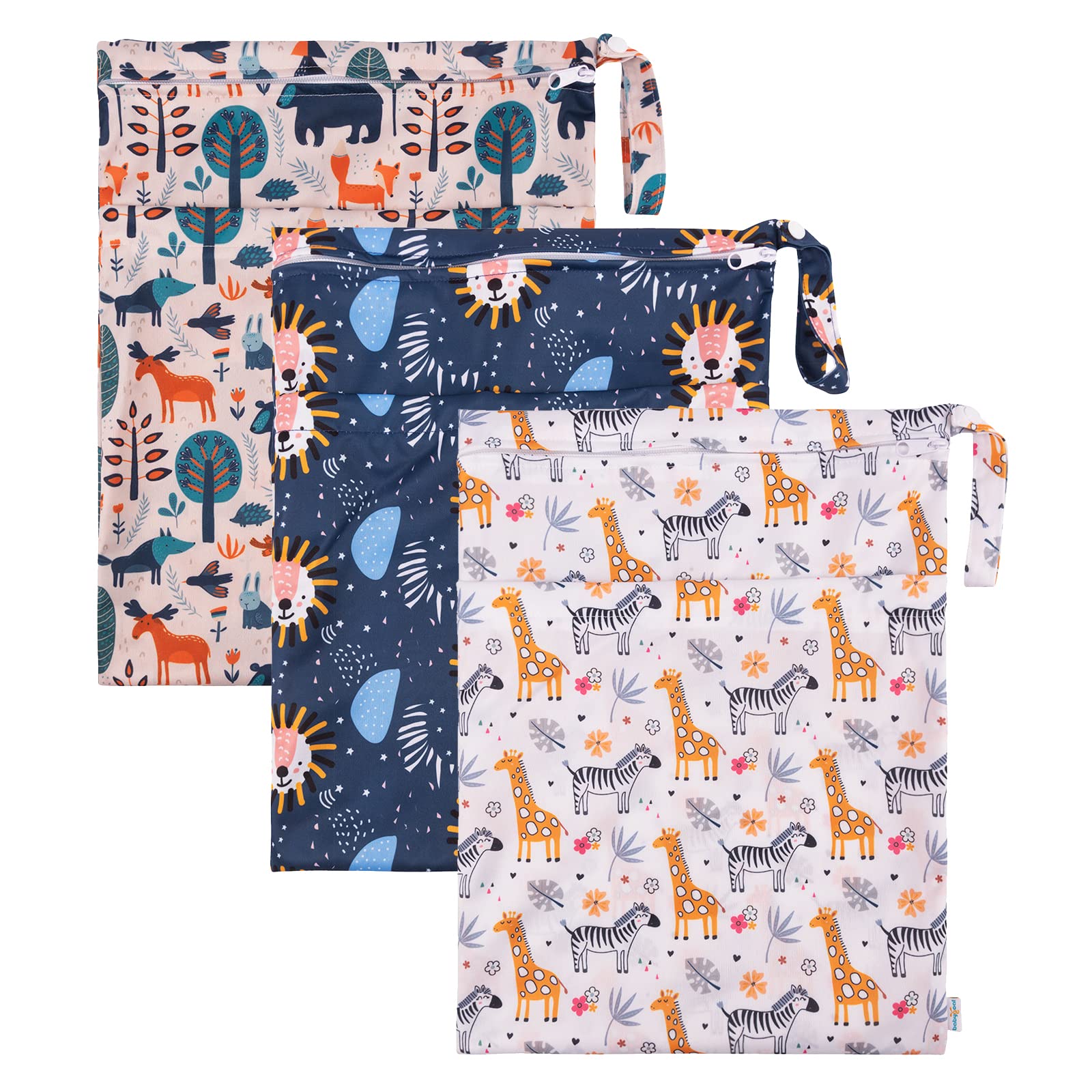 Babygoal Nass- und Trockentaschen für Babywindeln, waschbare Reisetaschen, Strand, Pool, Turnbeutel für Badeanzüge und nasse Kleidung, mit Zwei Reißverschlusstaschen, Giraff und Bär, Travel
