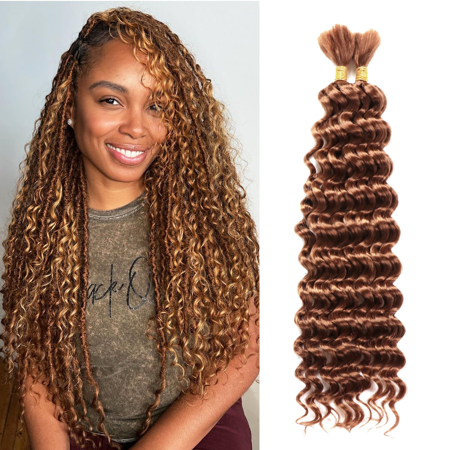 Boho Hair for Braiding Deep Wave Bulk Hair Wet And Wavy 18 Inch Quality Synthetic Deep Ocean Wave Braiding hair Crochet Braids for Boho Braids for Black Women (30#