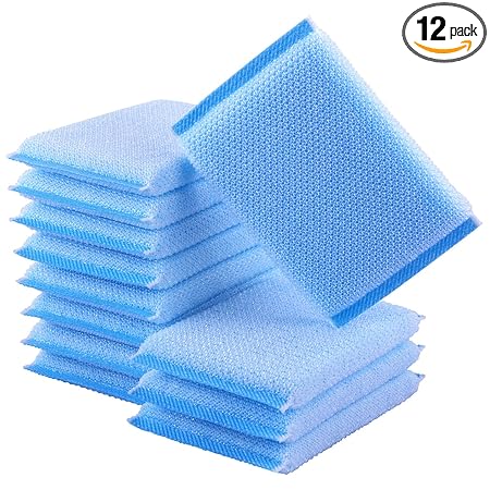 Heavy Duty Nylon Scrub Sponge 12 Pack,Long-Lasting and Reusable Dishwashing Sponge,All-Purpose Cleaning Scouring Pads for Kitchen,Bathroom
