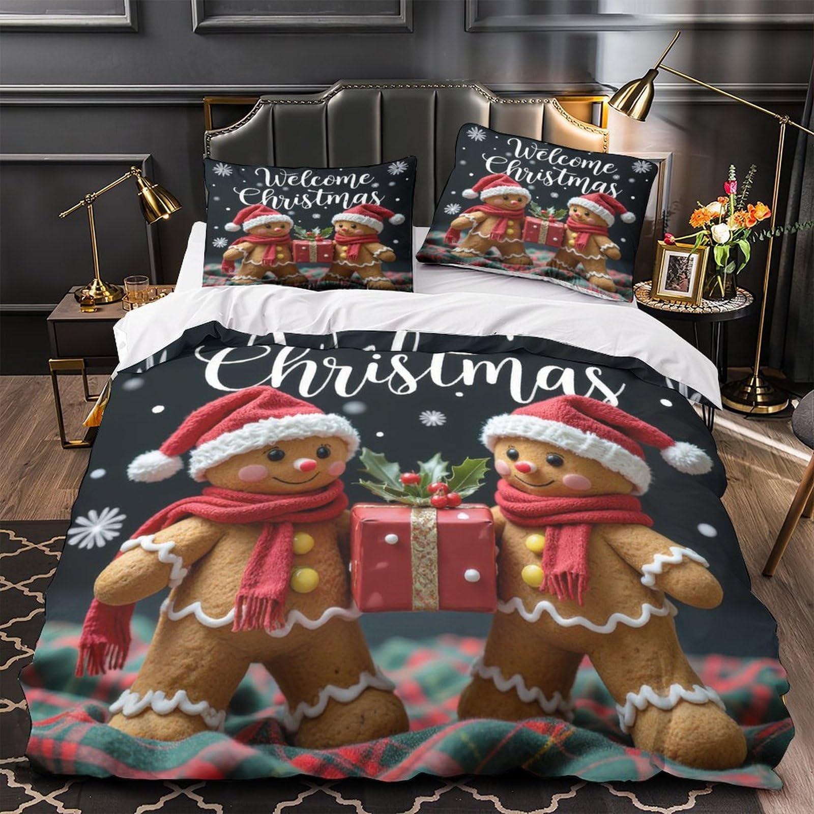 Christmas Decor Comforter Cover 3D Print Luxury 3 Pcs Bed Set Hidden Zipper Festive Holiday_1 Quilt Cover Hypoallergenic All Season for Women Teens Kids Girls Boys Youth Teenagers Single（135x200cm）