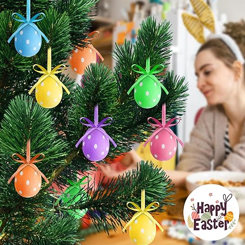 Vista 4 de 30 piezas de mini huevos de Pascua envueltos de tela con lazo, decoración de puntos para fiesta, cumpleaños, hogar, jardín puntos-small