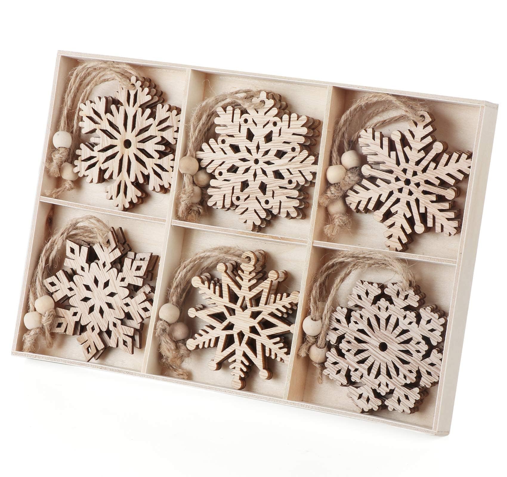 18pcs Navidad Copos de Nieve Adornos árbol de Madera Colgante Decoraciones rústico Madera artesanía