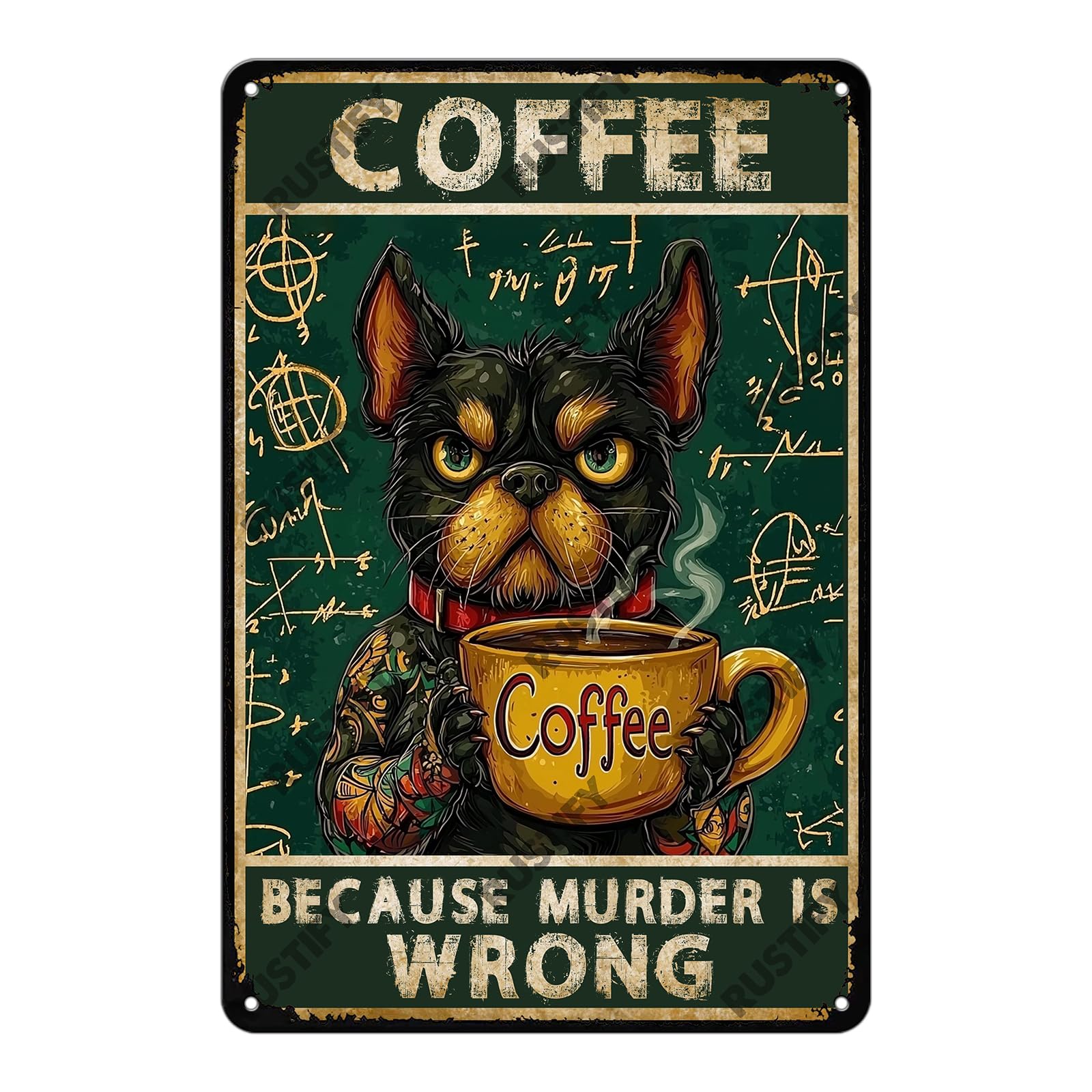 Anceky Vintage Metal Sign Coffee Because Murder Is Wrong Dog Tin Sign Wall Decor for Home Bar Cafe Kitchen Yard 12×16 Inch