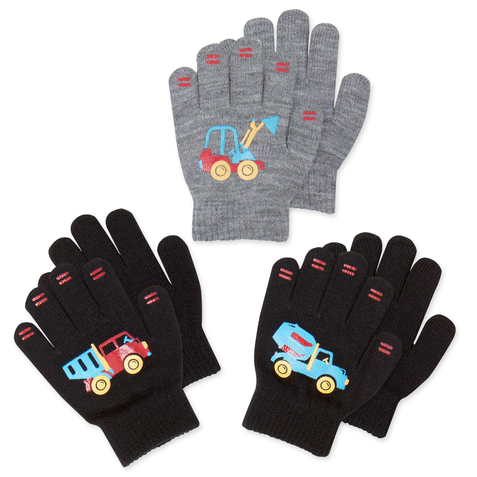 LUTHER PIKE SEATTLE3 Pack - Magic Stretch Winter Kids Gloves for Boys, Kid & Children, Toddler - Dino, Camo, Trucks